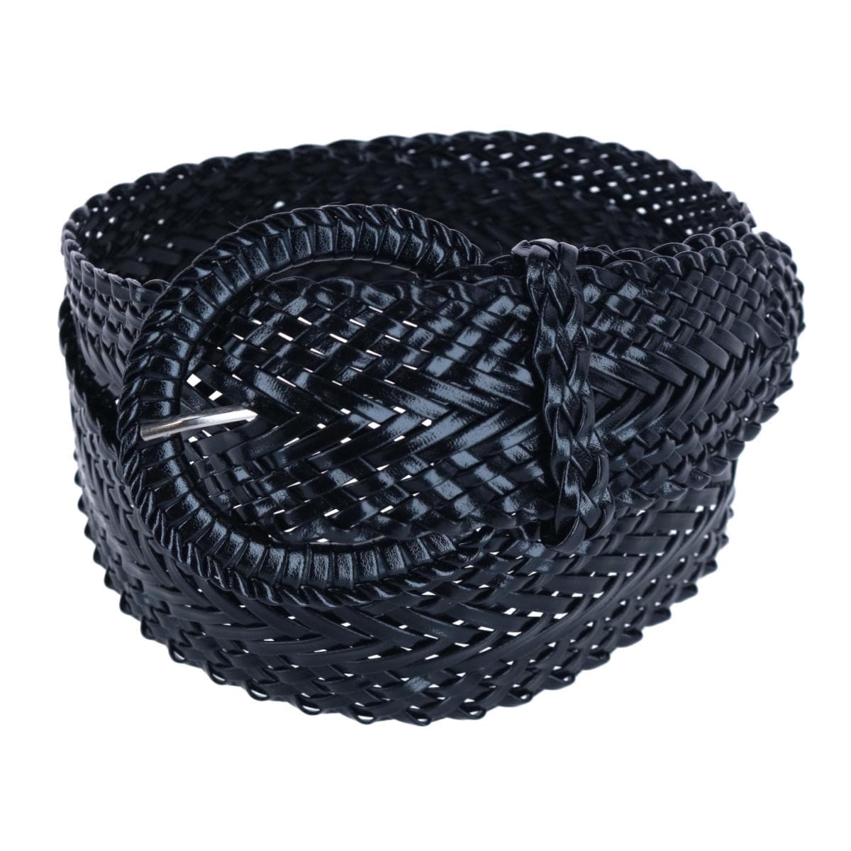 CTM® Women's Braided Wide Belt with Matching Buckle Adjustable Woven - Black