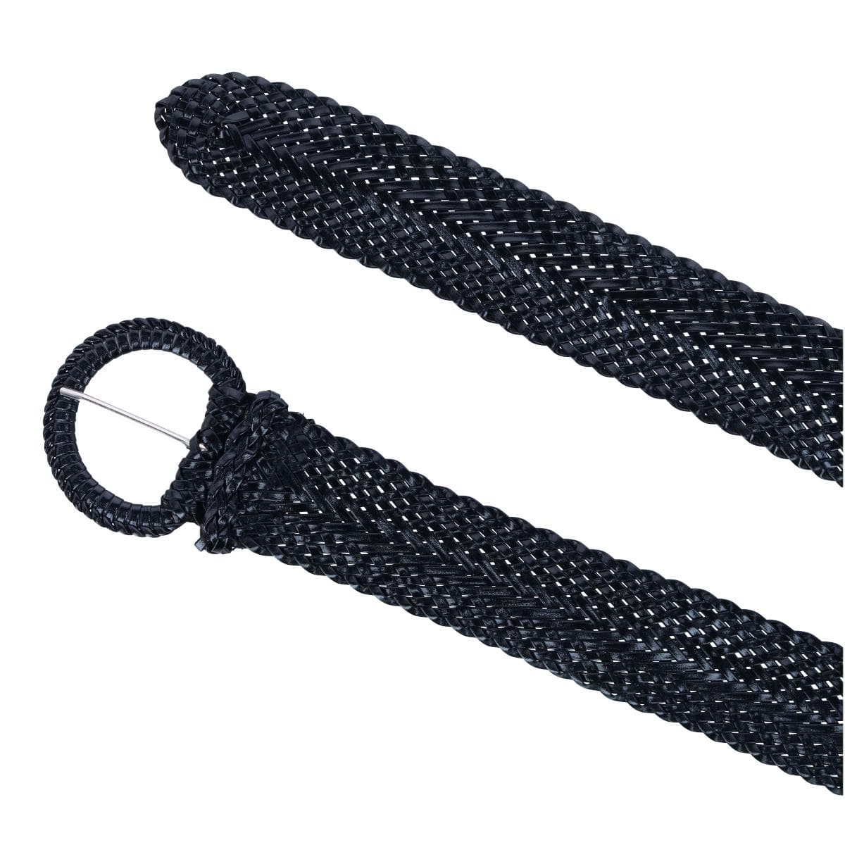 CTM® Women's Braided Wide Belt with Matching Buckle Adjustable Woven - Black