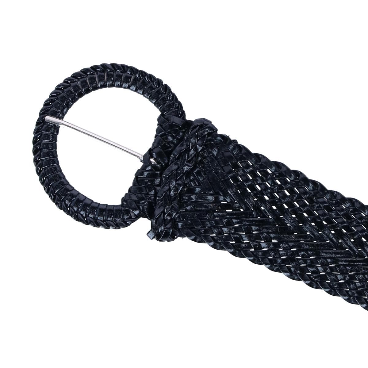 CTM® Women's Braided Wide Belt with Matching Buckle Adjustable Woven - Black