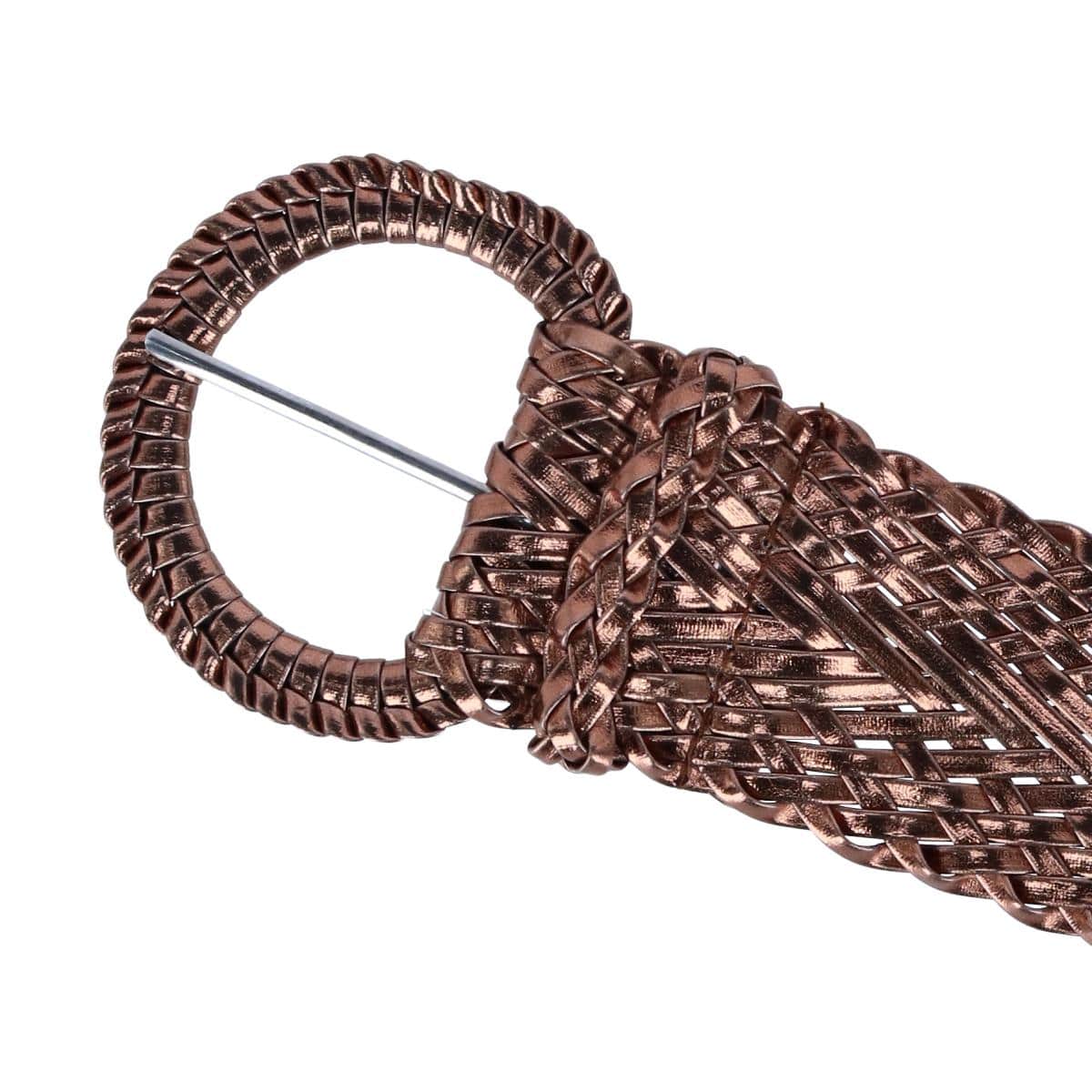 CTM® Women's Braided Wide Belt with Matching Buckle Adjustable Woven - Bronze