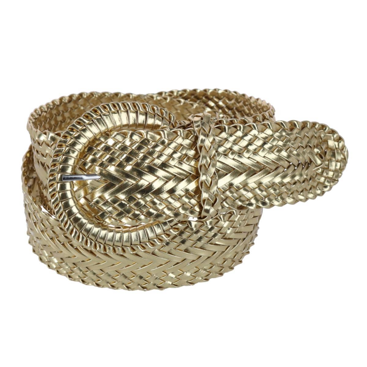 CTM® Women's Braided Wide Belt with Matching Buckle Adjustable Woven - Gold