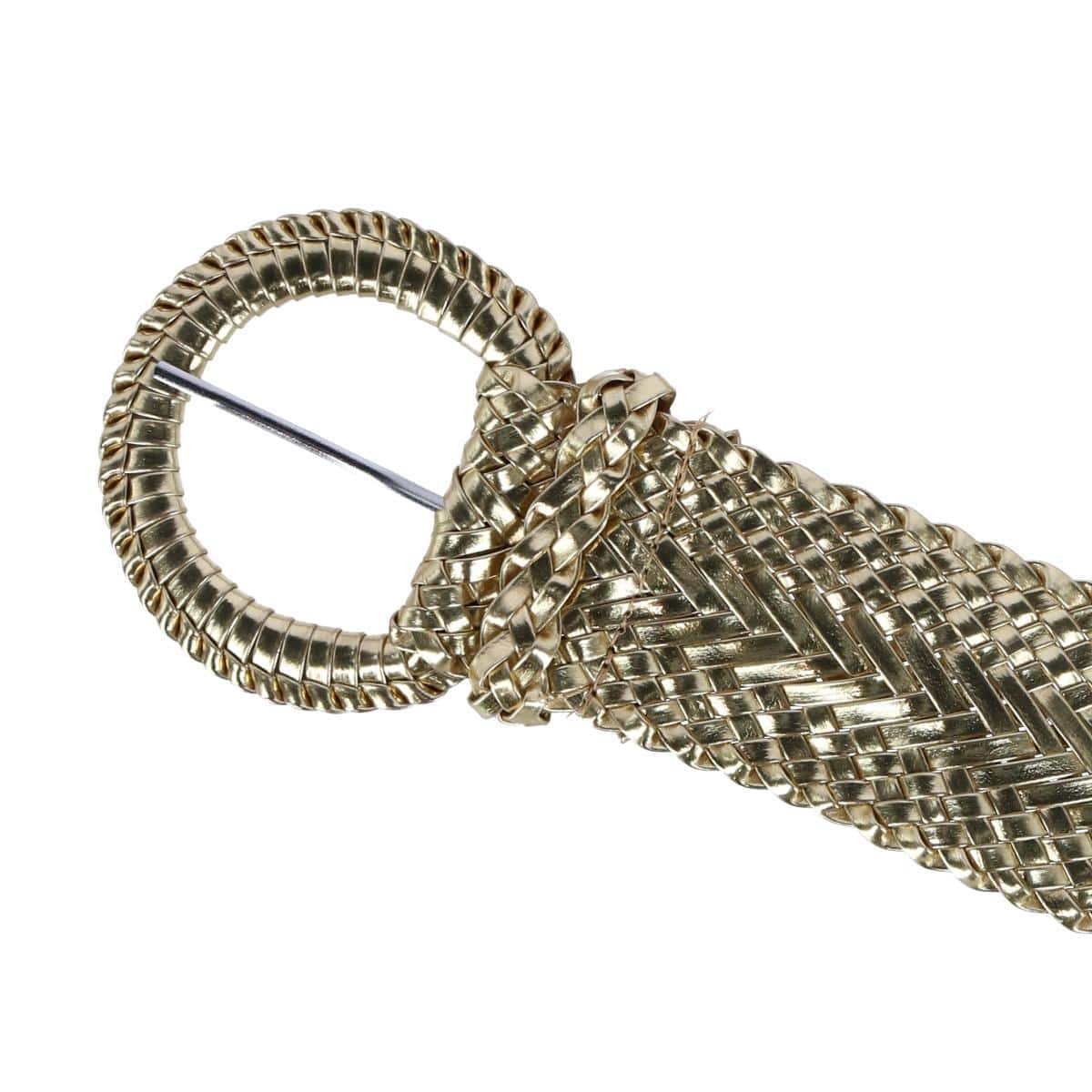 CTM® Women's Braided Wide Belt with Matching Buckle Adjustable Woven - Gold