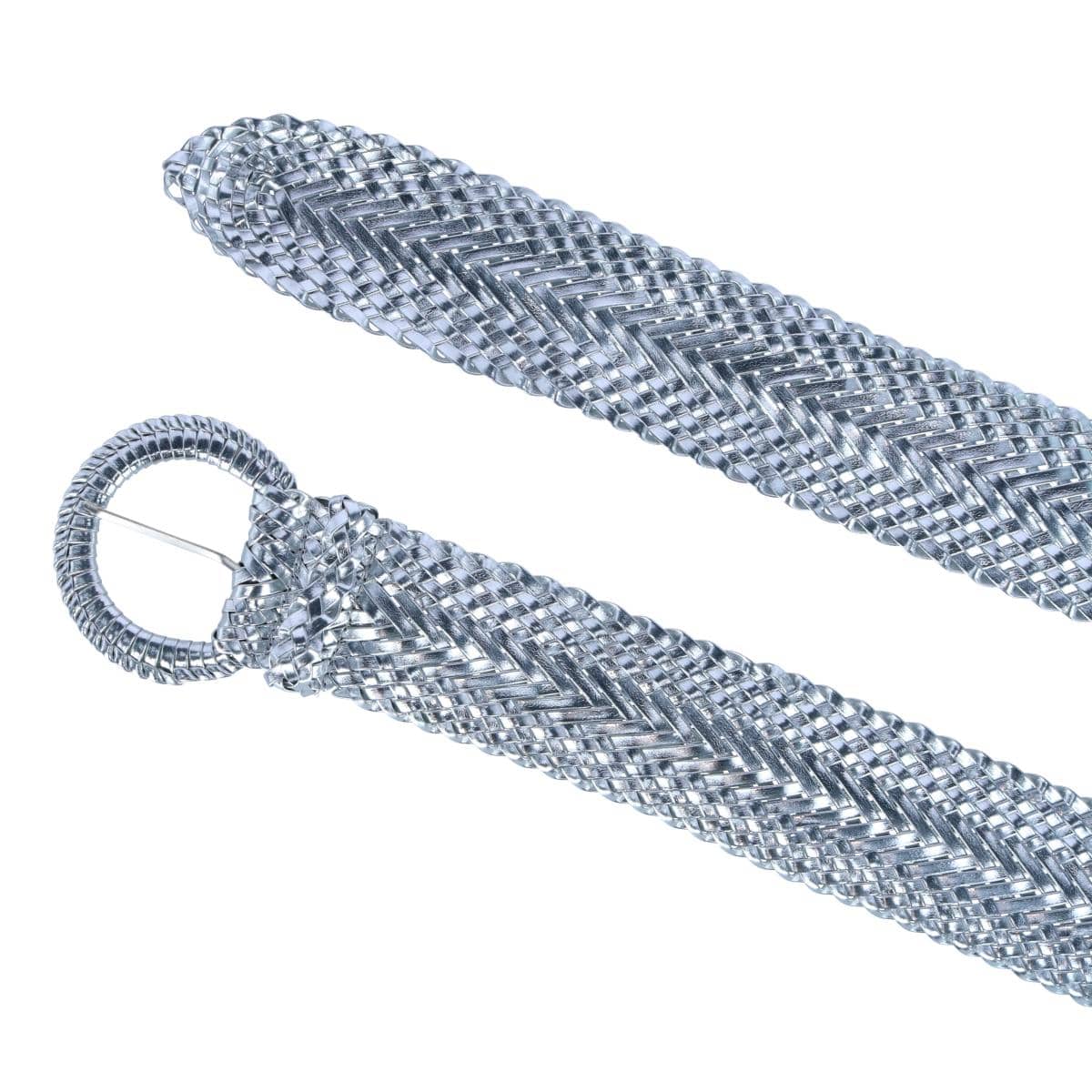 CTM® Women's Braided Wide Belt with Matching Buckle Adjustable Woven - Silver