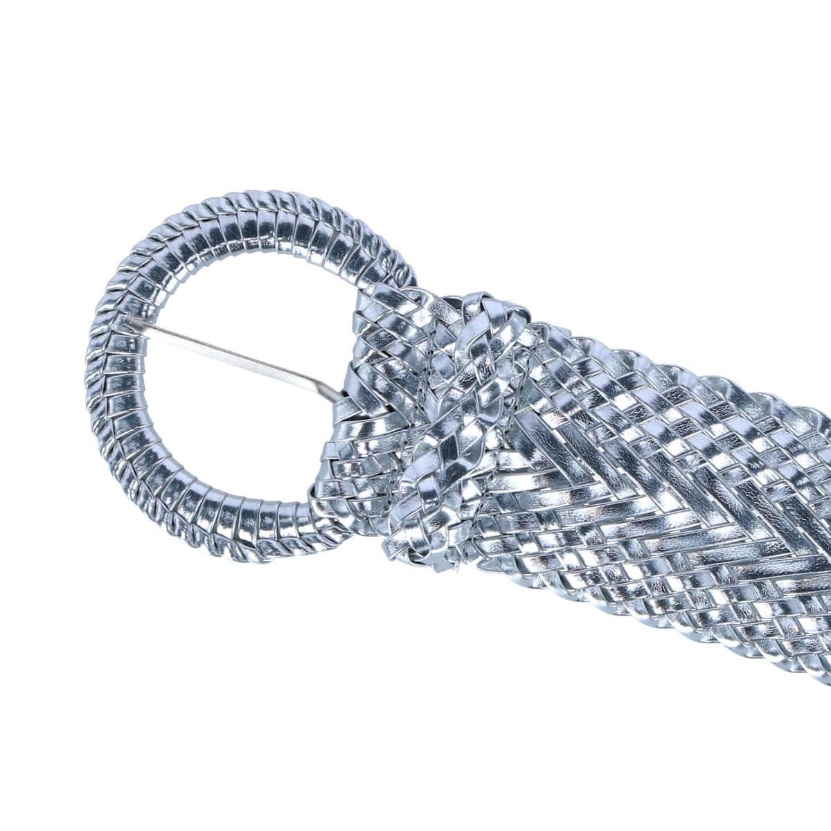 CTM® Women's Braided Wide Belt with Matching Buckle Adjustable Woven - Silver