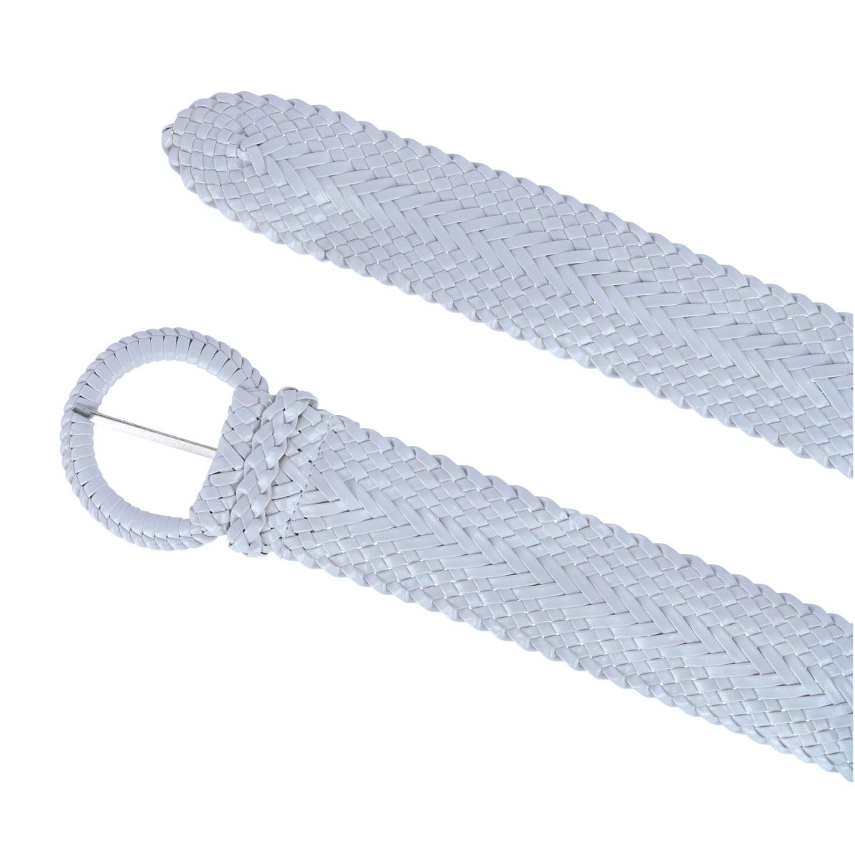 CTM® Women's Braided Wide Belt with Matching Buckle Adjustable Woven - White