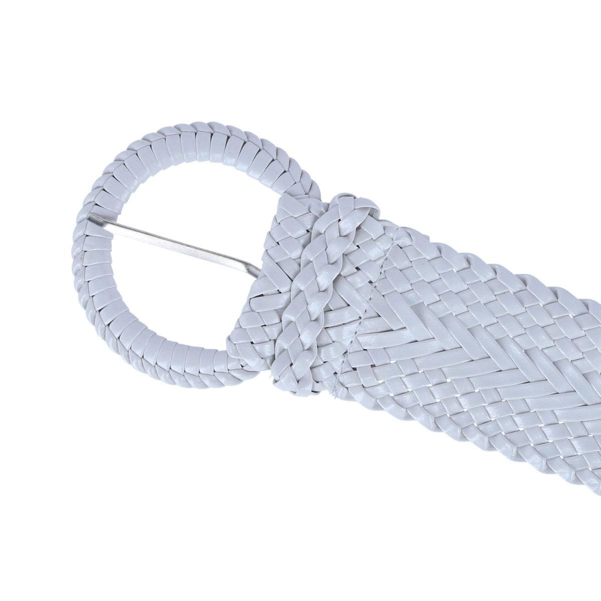 CTM® Women's Braided Wide Belt with Matching Buckle Adjustable Woven - White