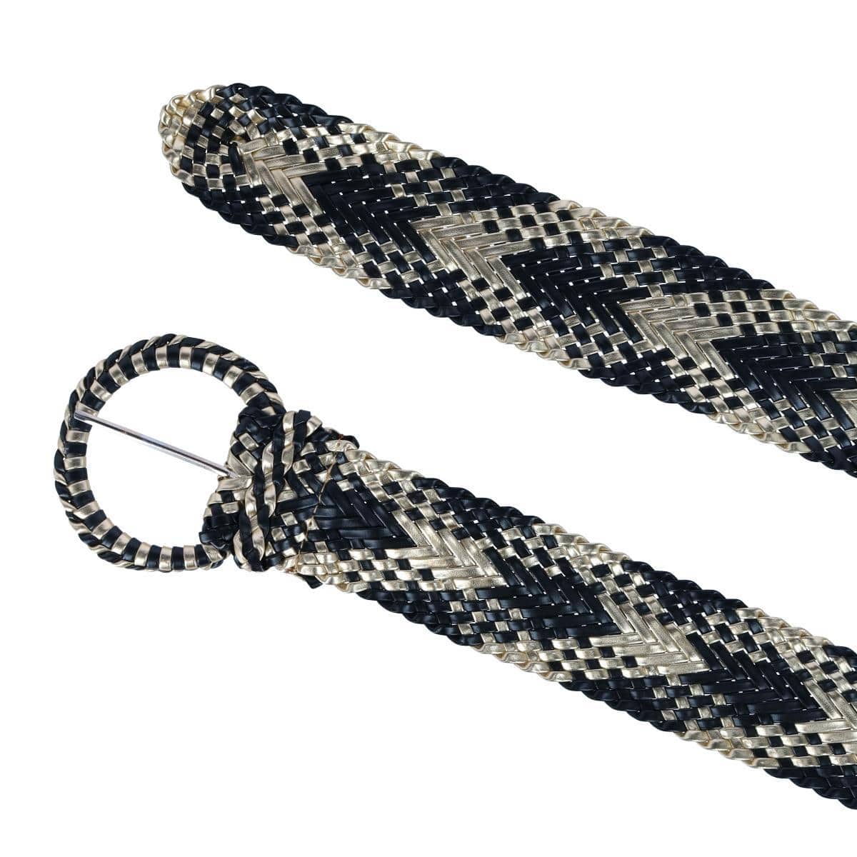 CTM® Women's 1 7/8 Inch Wide Braided Plaid Belt with Matching Buckle - Black & Gold