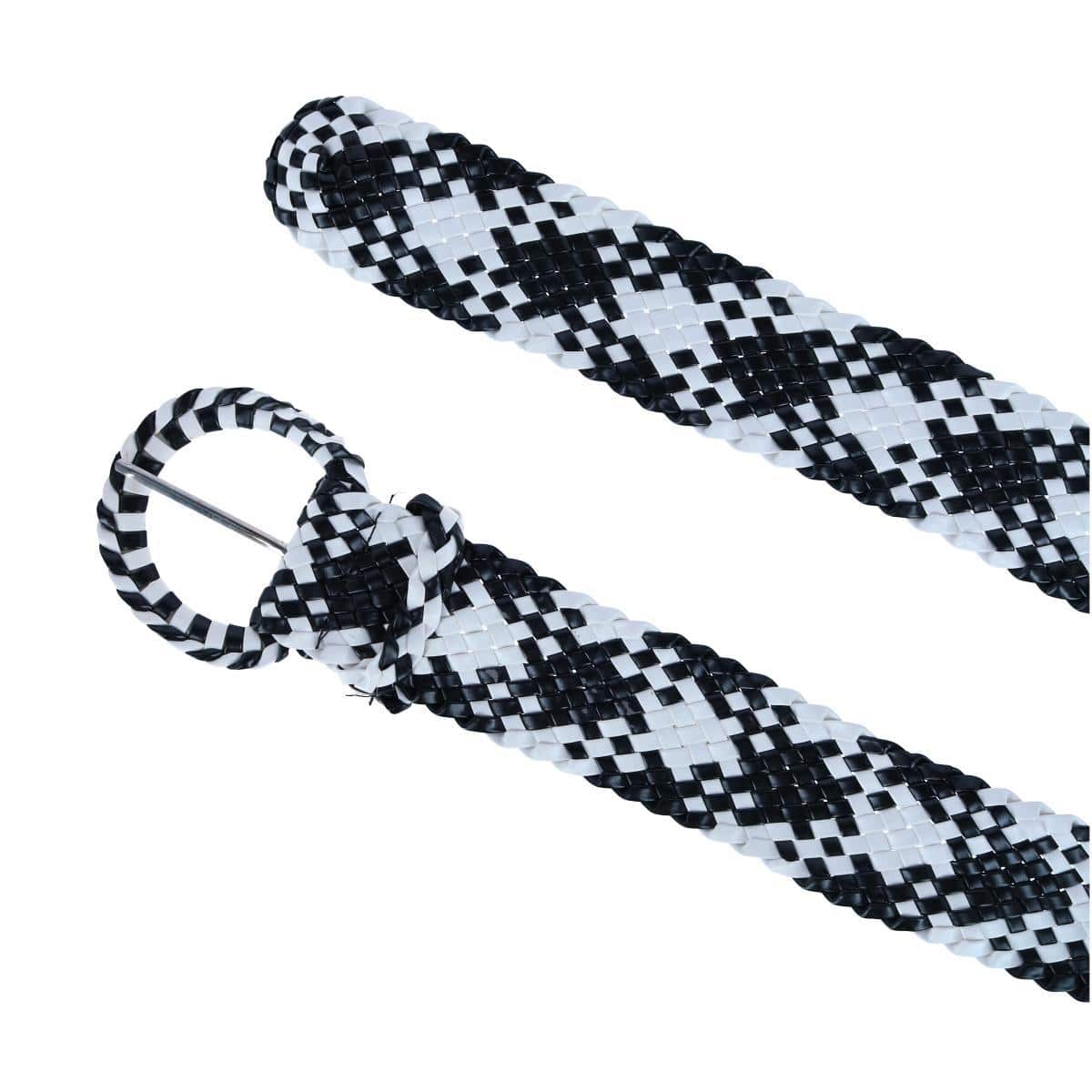CTM® Women's 1 7/8 Inch Wide Braided Plaid Belt with Matching Buckle - Black & White
