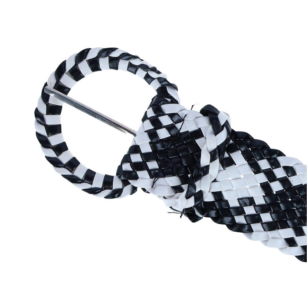 CTM® Women's 1 7/8 Inch Wide Braided Plaid Belt with Matching Buckle - Black & White
