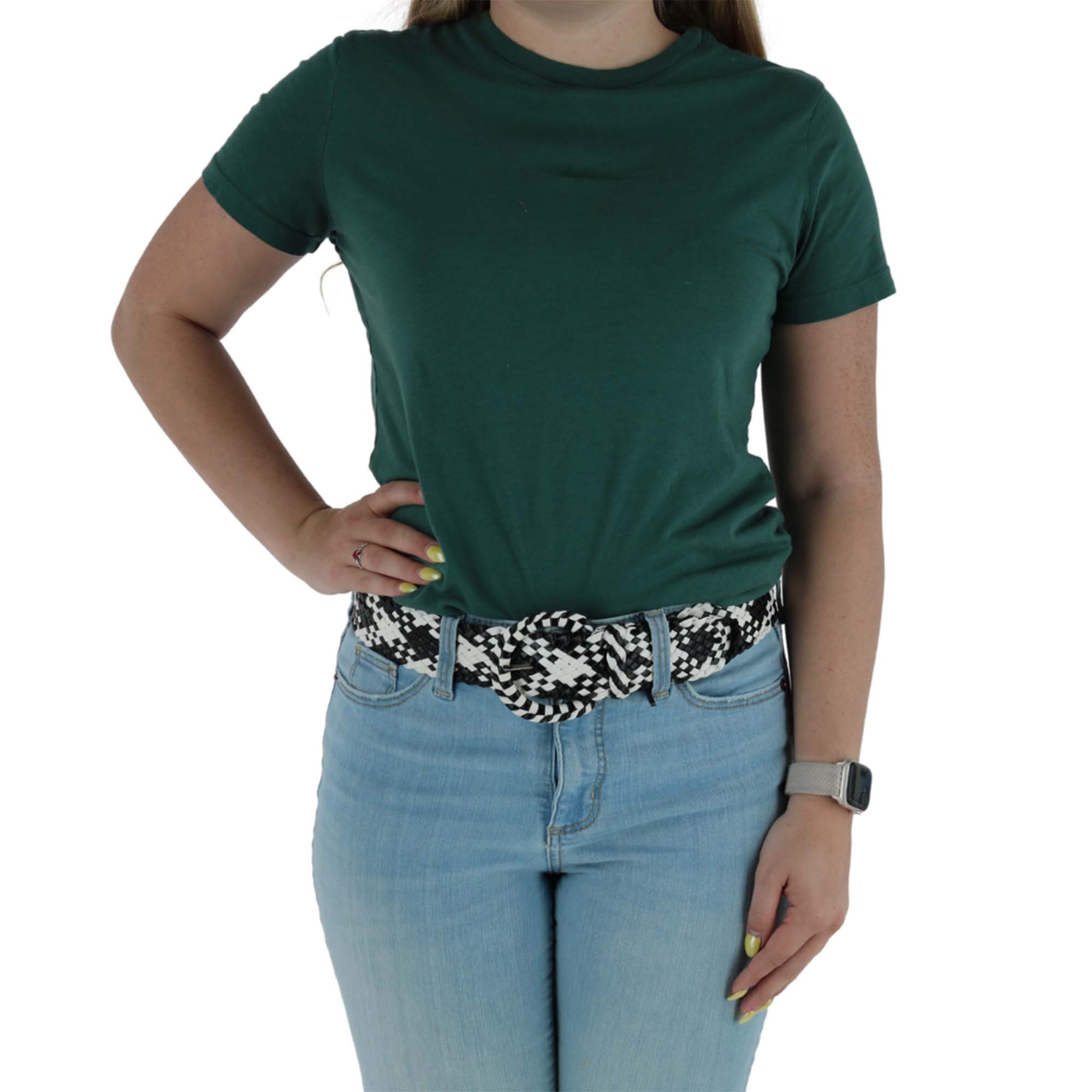 CTM® Women's 1 7/8 Inch Wide Braided Plaid Belt with Matching Buckle - Black & White