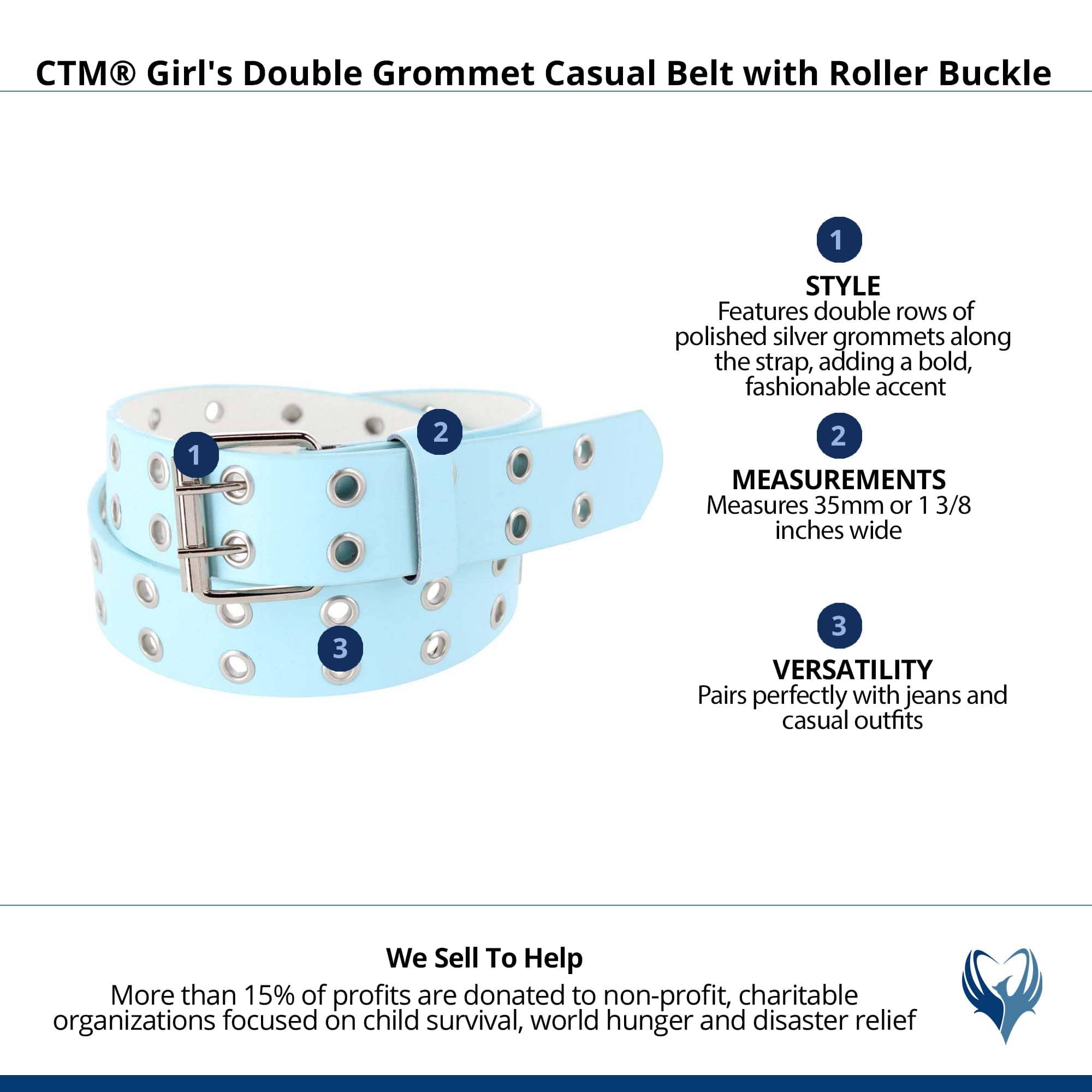 CTM® Girl's Double Grommet Casual Belt with Roller Buckle - Light Blue