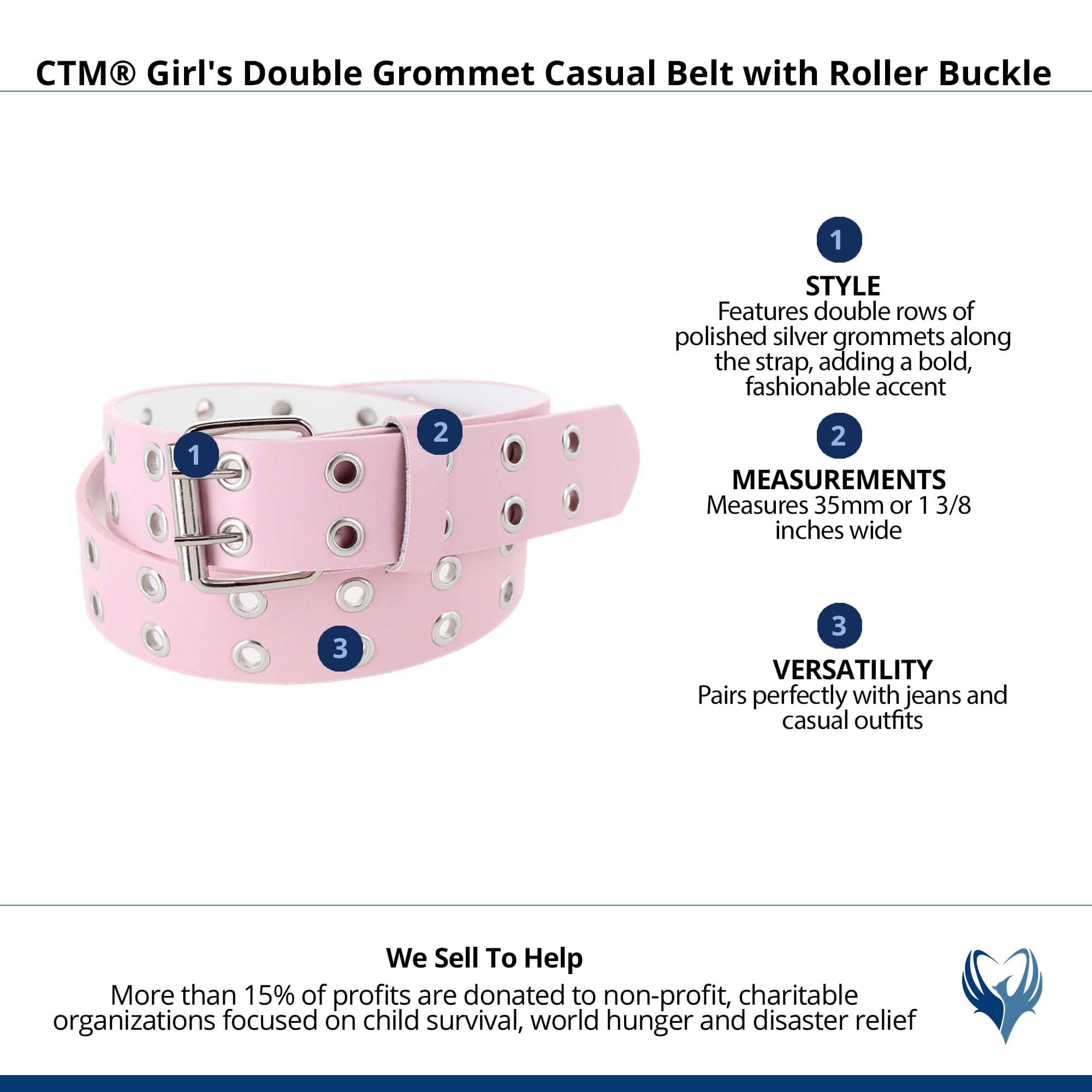 CTM® Girl's Double Grommet Casual Belt with Roller Buckle - Light Pink