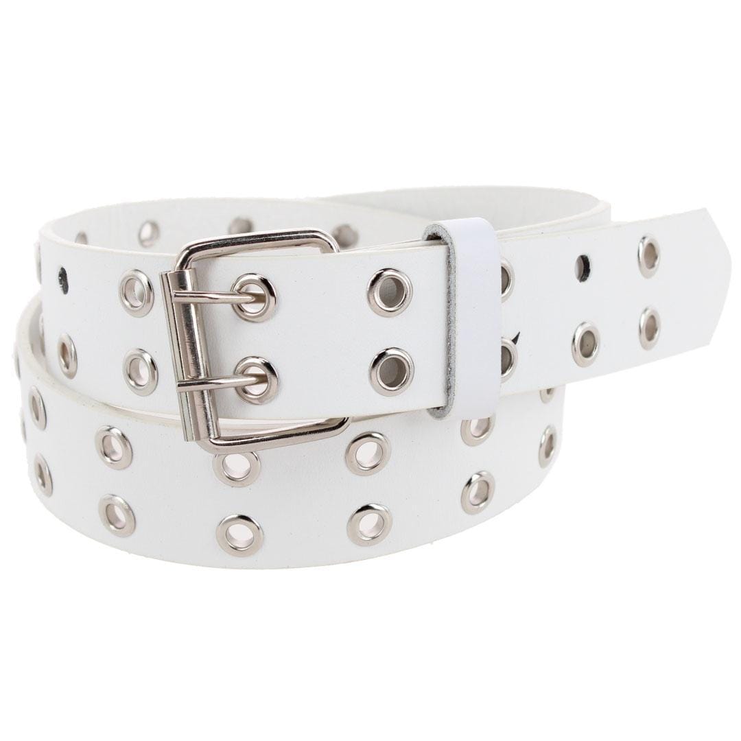 CTM® Girl's Double Grommet Casual Belt with Roller Buckle - White