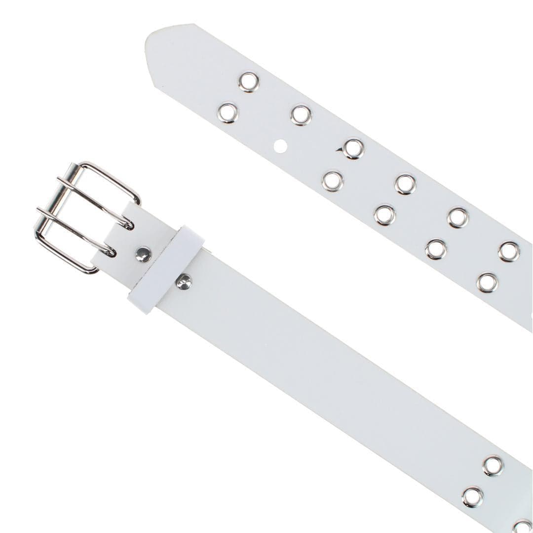 CTM® Girl's Double Grommet Casual Belt with Roller Buckle - White