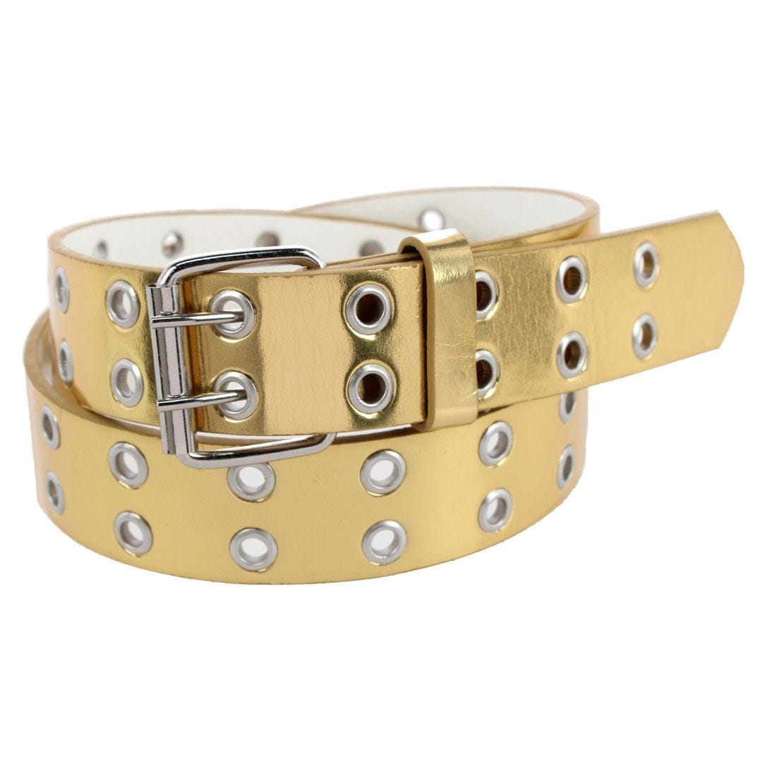 CTM® Girl's Metallic Double Grommet Casual Belt with Roller Buckle - Gold