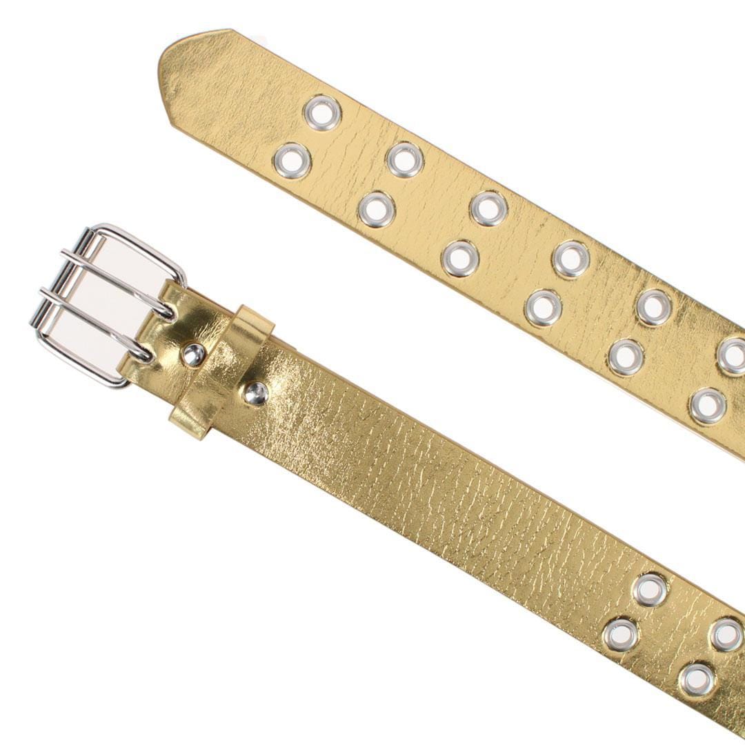 CTM® Girl's Metallic Double Grommet Casual Belt with Roller Buckle - Gold