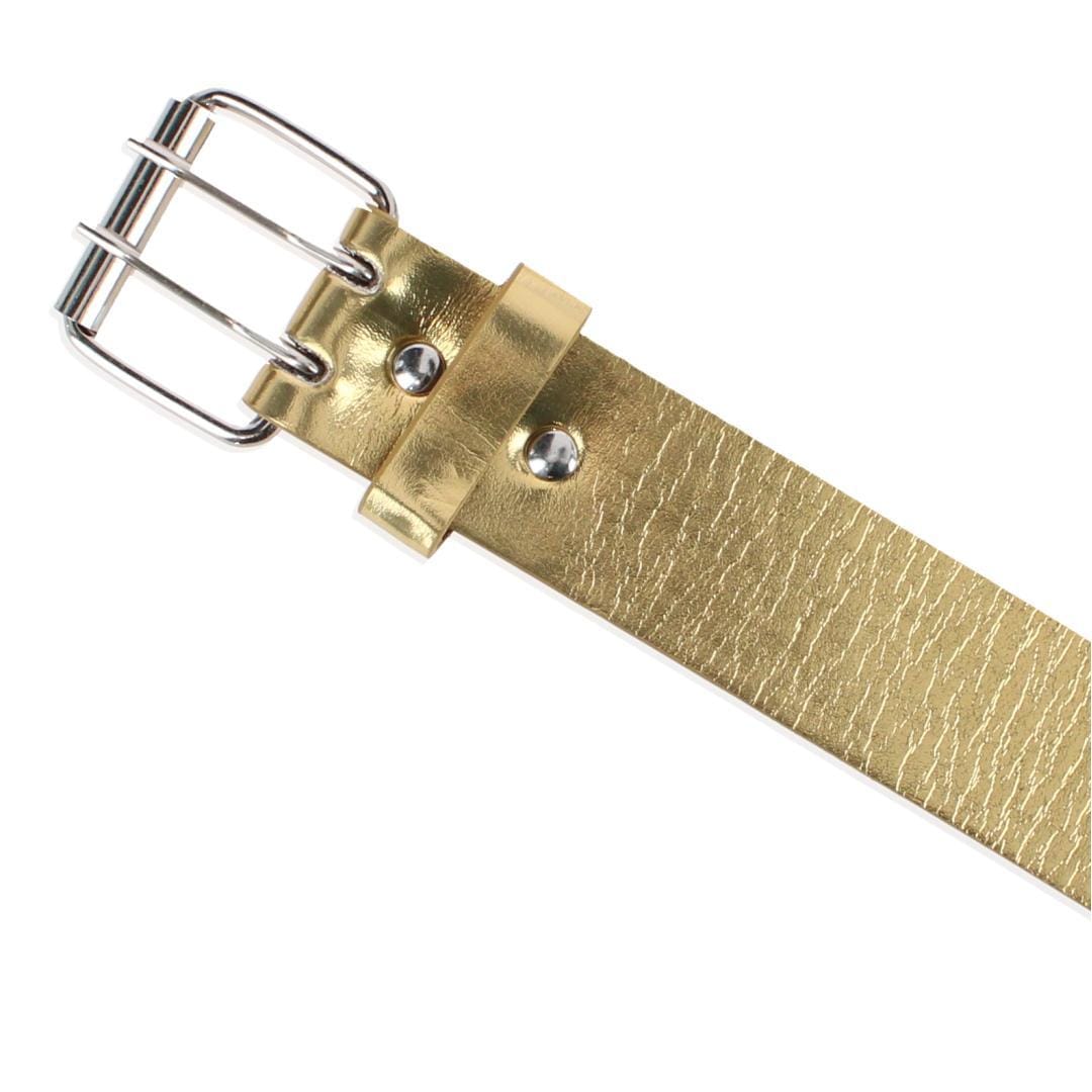 CTM® Girl's Metallic Double Grommet Casual Belt with Roller Buckle - Gold