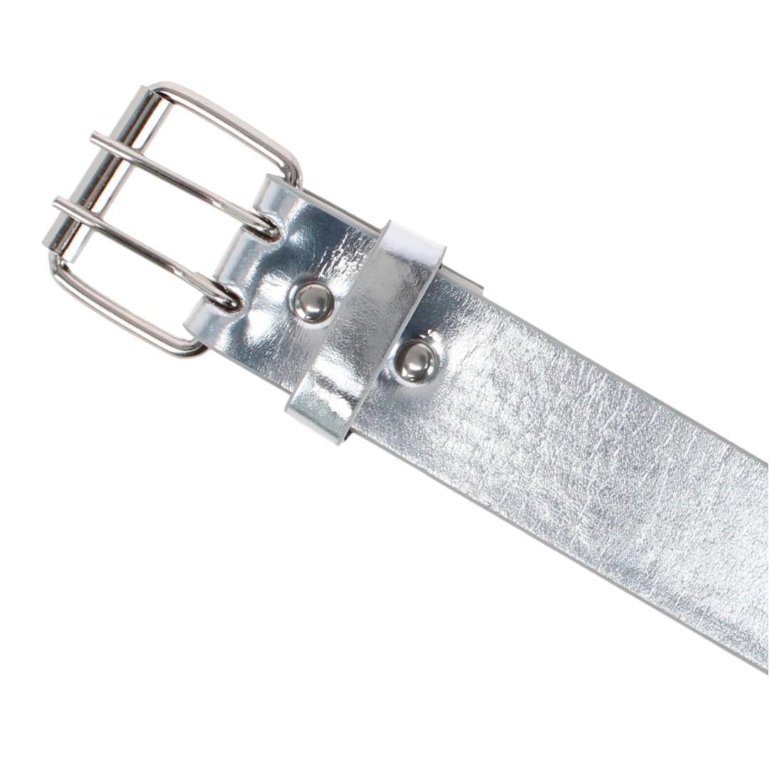 CTM® Girl's Metallic Double Grommet Casual Belt with Roller Buckle - Silver