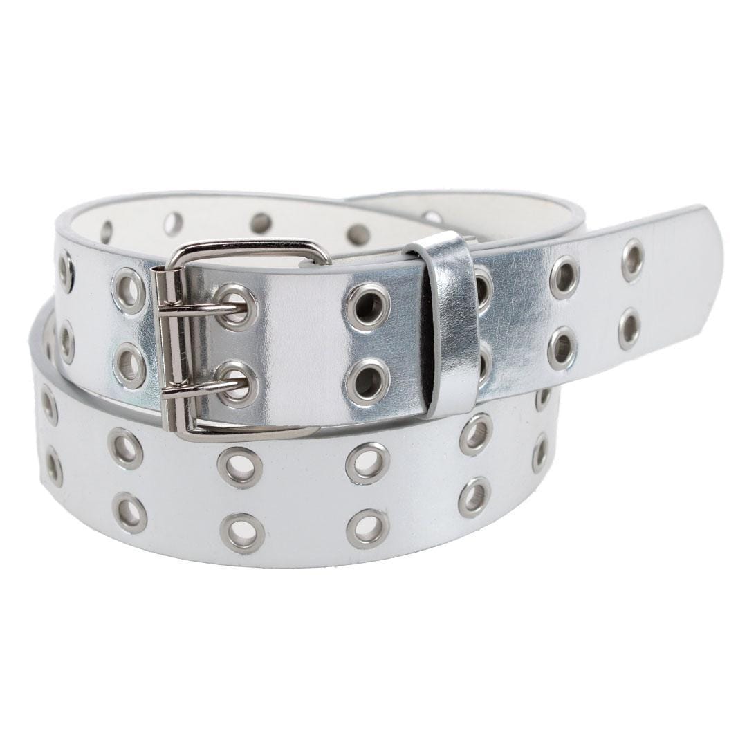 CTM® Girl's Metallic Double Grommet Casual Belt with Roller Buckle - Girl's Metallic Double Grommet Casual Belt with Roller Buckle