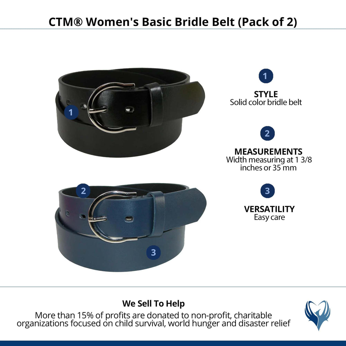 CTM® Womens 1 3/8 Inch Wide Basic Bridle Belt - Black and Navy