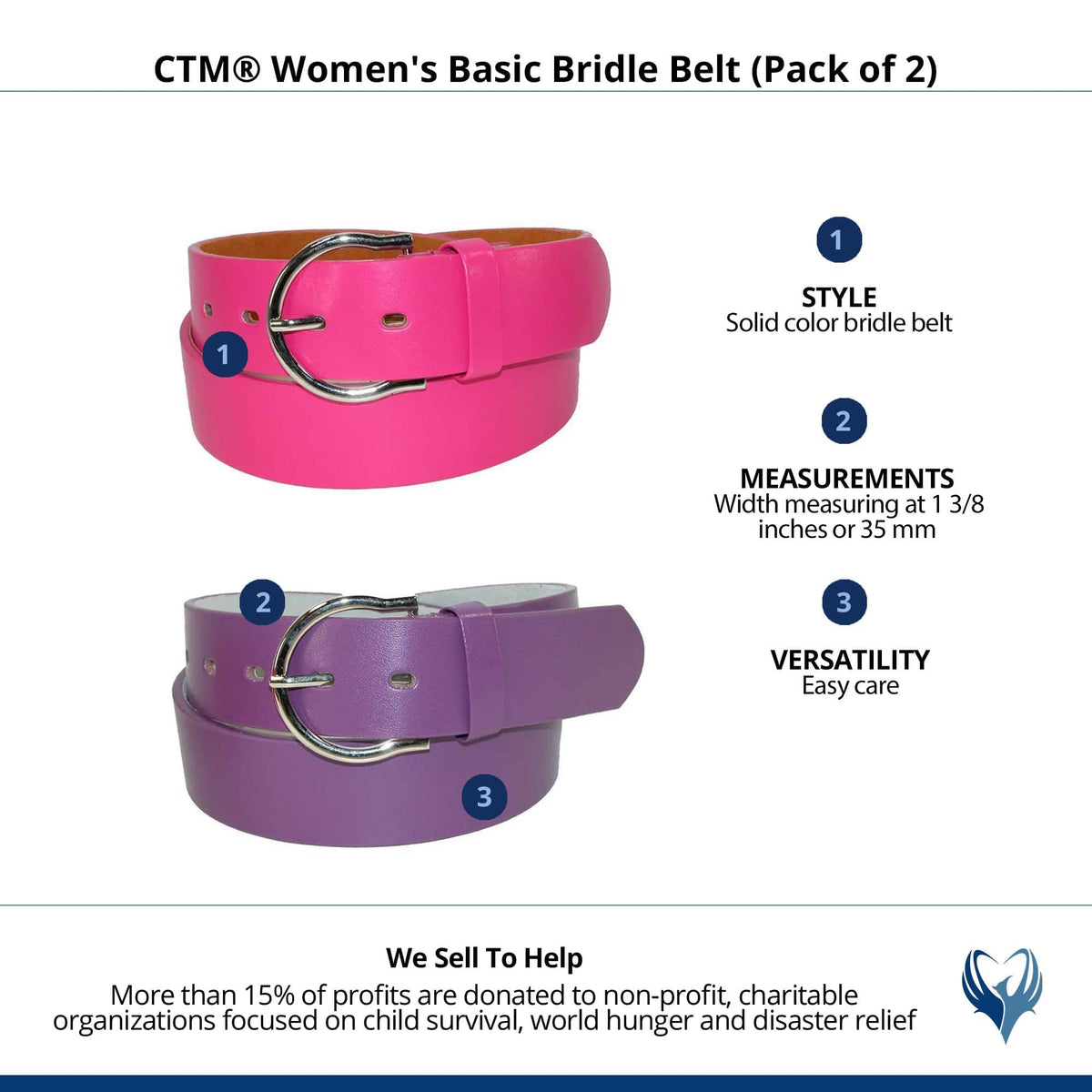 CTM® Womens 1 3/8 Inch Wide Basic Bridle Belt - Dark Pink & Dark Purple