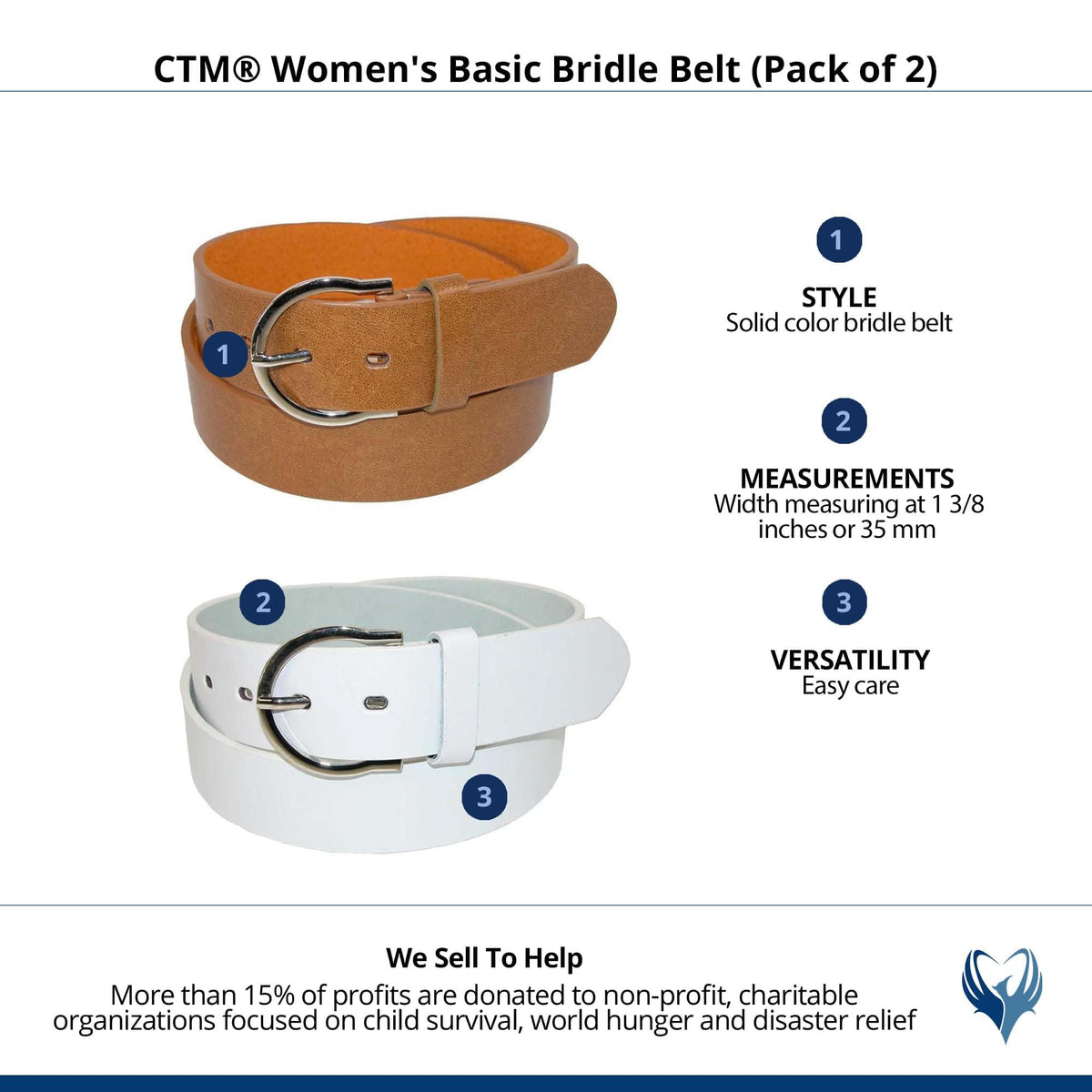 CTM® Womens 1 3/8 Inch Wide Basic Bridle Belt - White & Tan