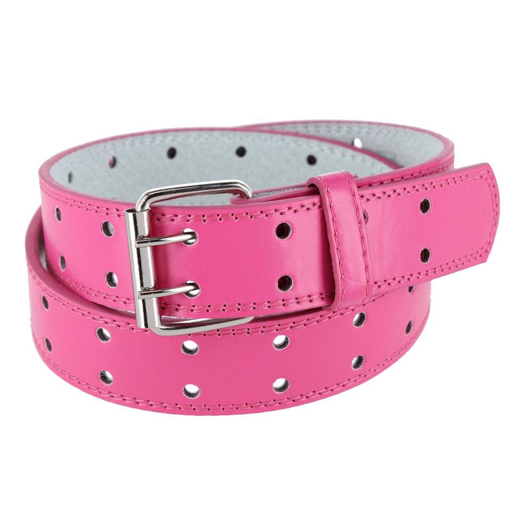 CTM® Girl's Perforated Casual Belt with Roller Buckle - Dark Pink