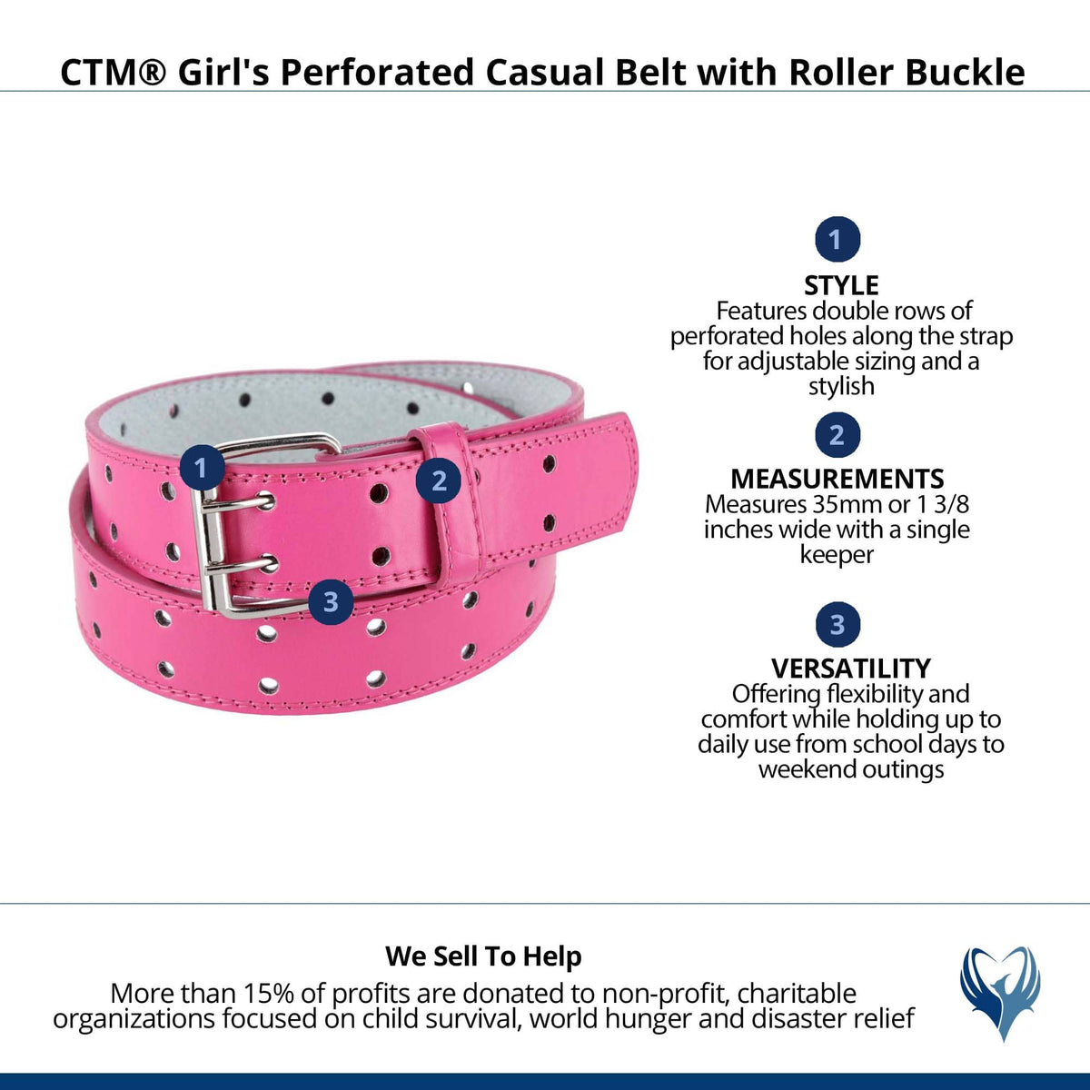 CTM® Girl's Perforated Casual Belt with Roller Buckle - Dark Pink