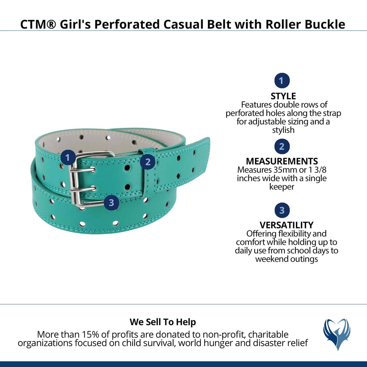 CTM® Girl's Perforated Casual Belt with Roller Buckle - Jade