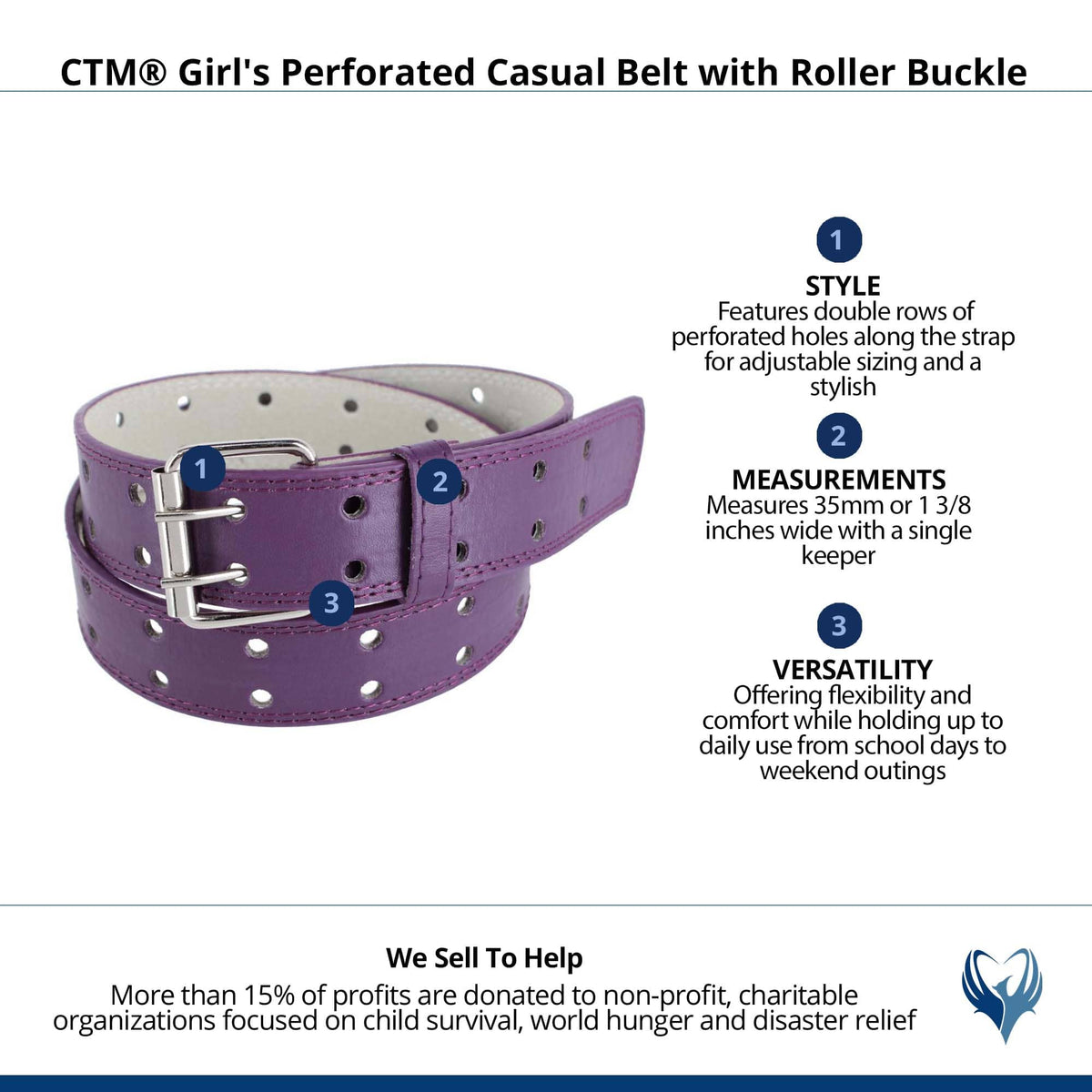 CTM® Girl's Perforated Casual Belt with Roller Buckle - Purple