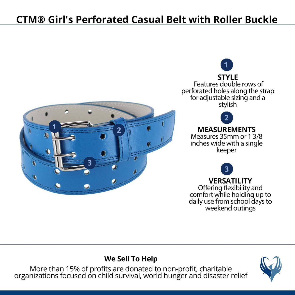 CTM® Girl's Perforated Casual Belt with Roller Buckle - Royal Blue