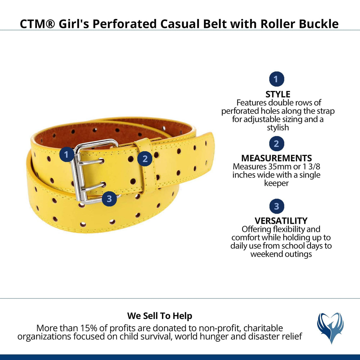 CTM® Girl's Perforated Casual Belt with Roller Buckle - Yellow
