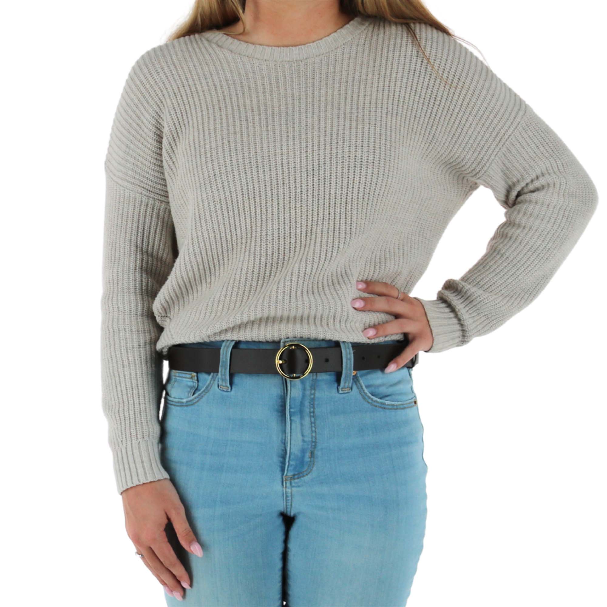 CTM® Women's Thick Rounded Buckle Belt - Brown