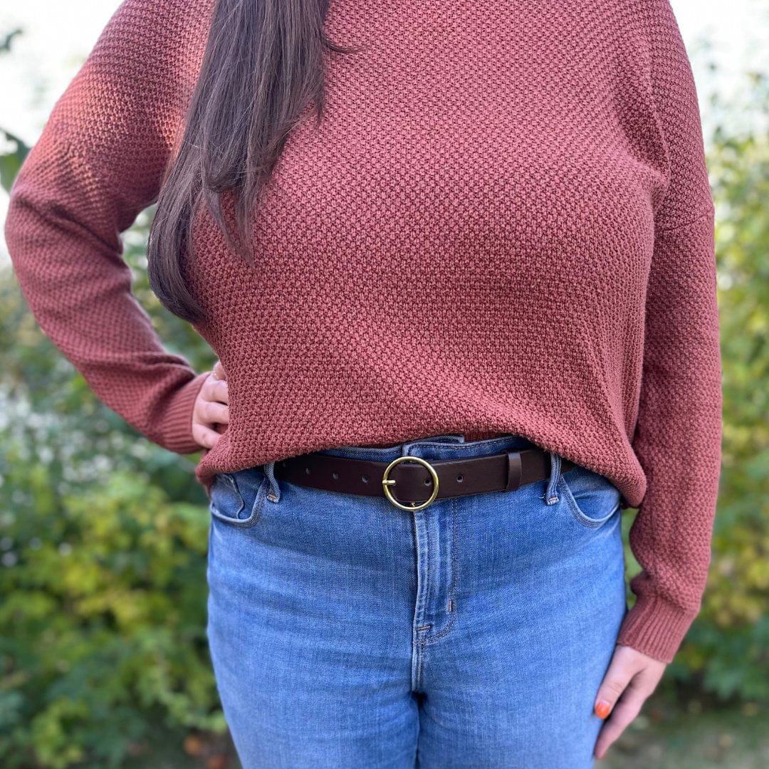 CTM® Women's Thick Rounded Buckle Belt - Brown