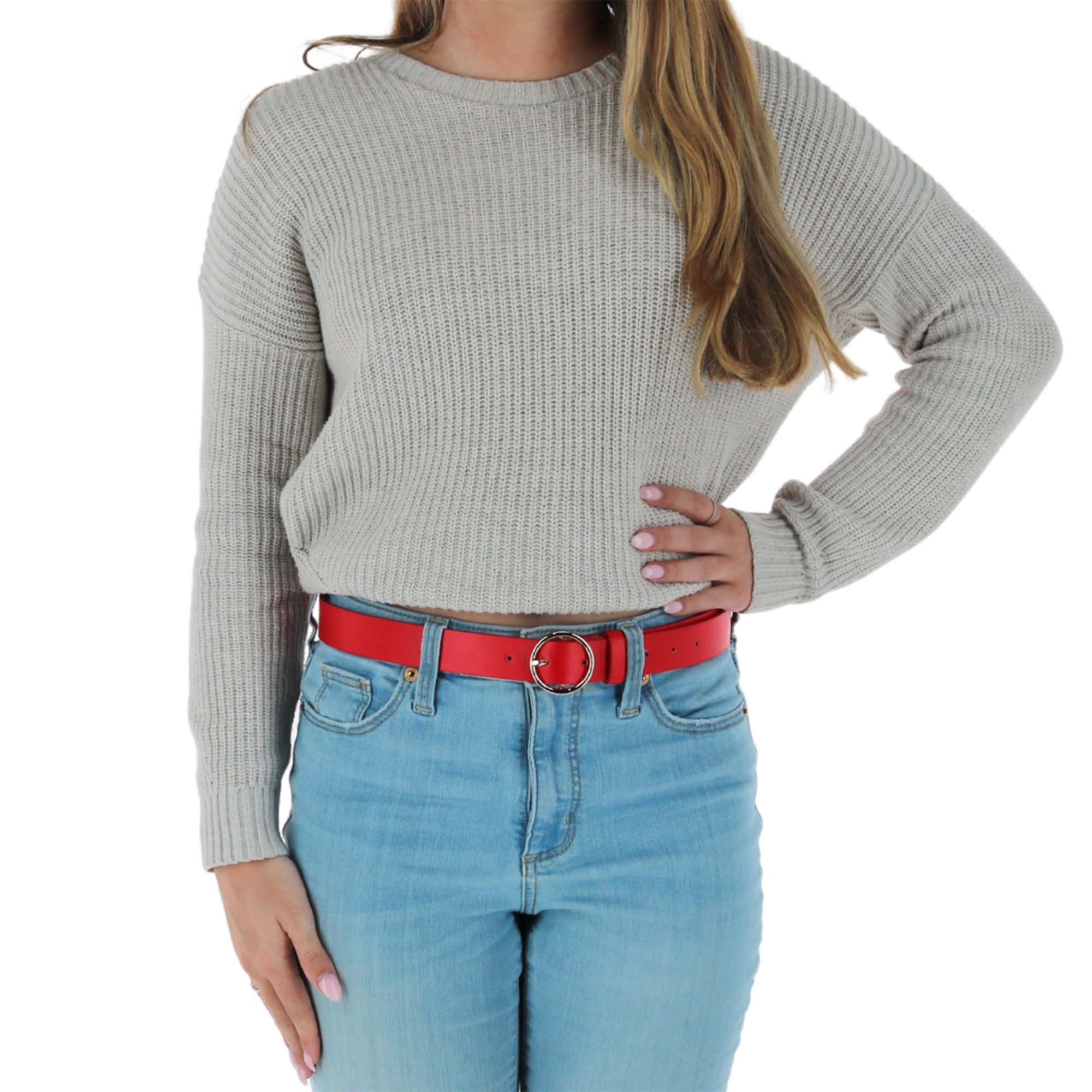 CTM® Women's Thick Rounded Buckle Belt - Red