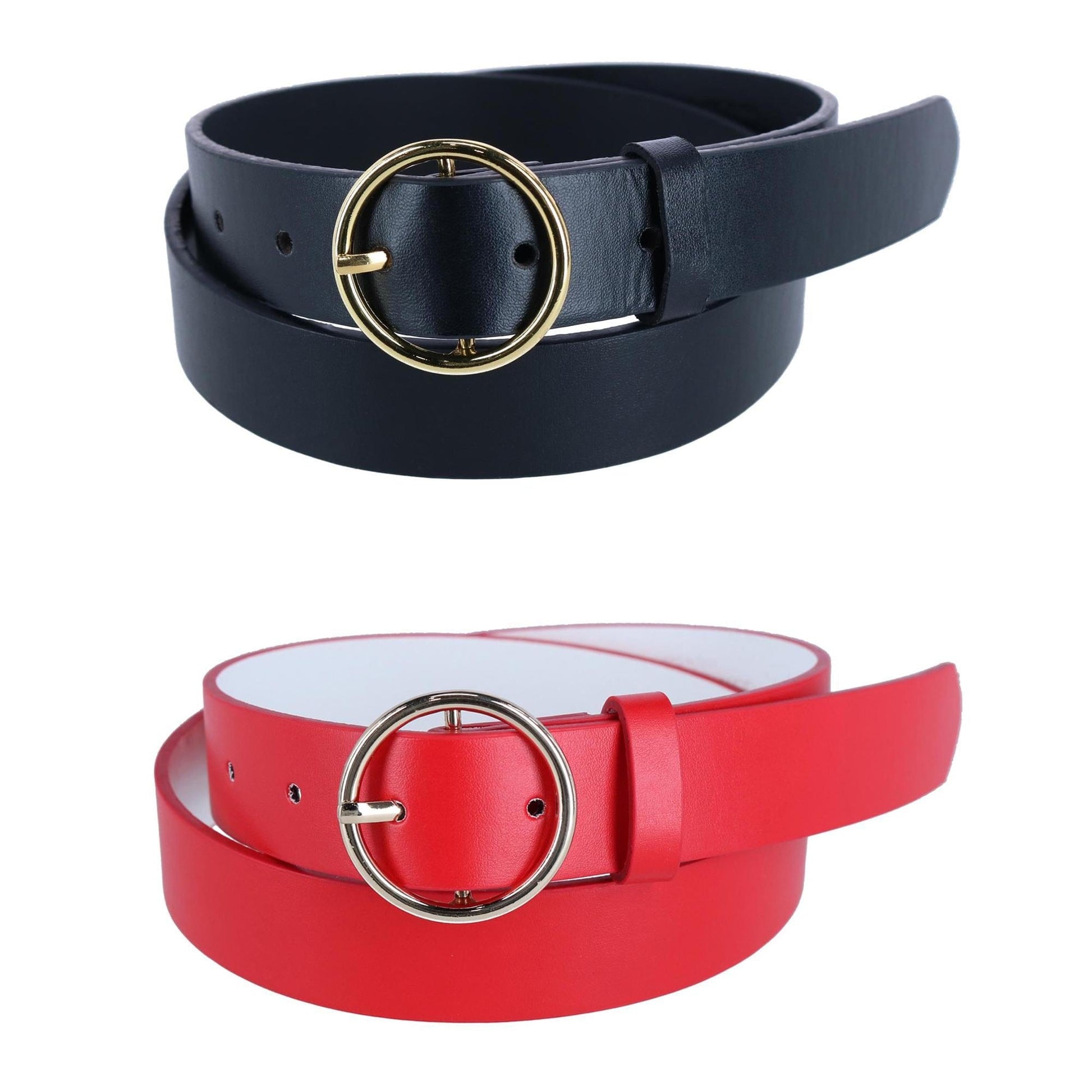 CTM® Women's Thick Rounded Buckle Belt (Pack of 2) - Black & Red