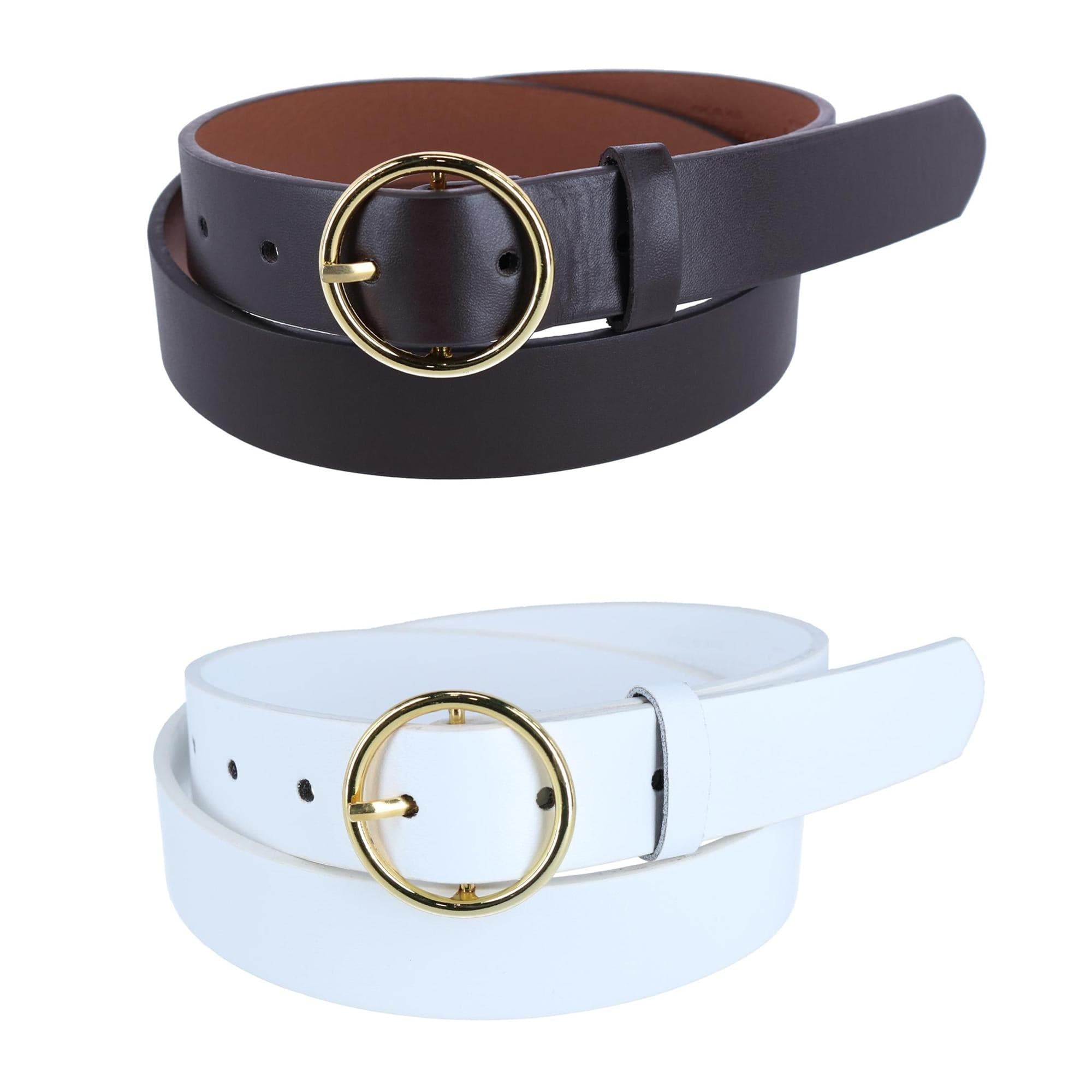 CTM® Women's Thick Rounded Buckle Belt (Pack of 2) - Brown & White