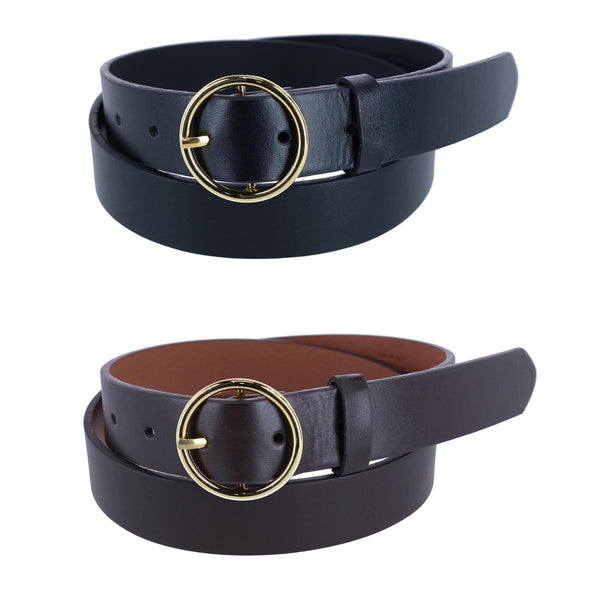 Women's Thick Rounded Buckle Belt (Pack of 2)