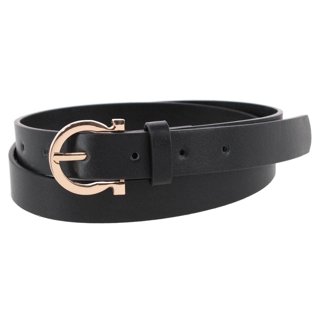 CTM® Women's 1-Inch Wide Leather Belt with Gold Buckle