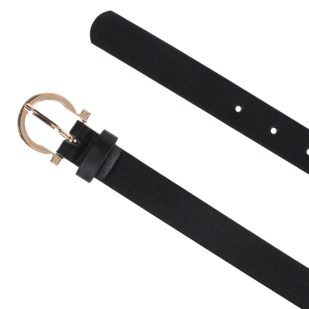 CTM® Women's 1-Inch Wide Leather Belt with Gold Buckle - Black
