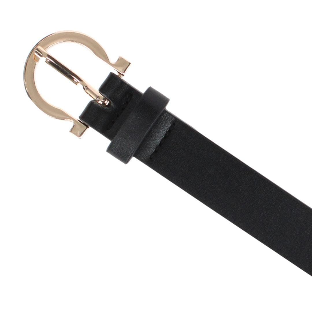 CTM® Women's 1-Inch Wide Leather Belt with Gold Buckle - Black