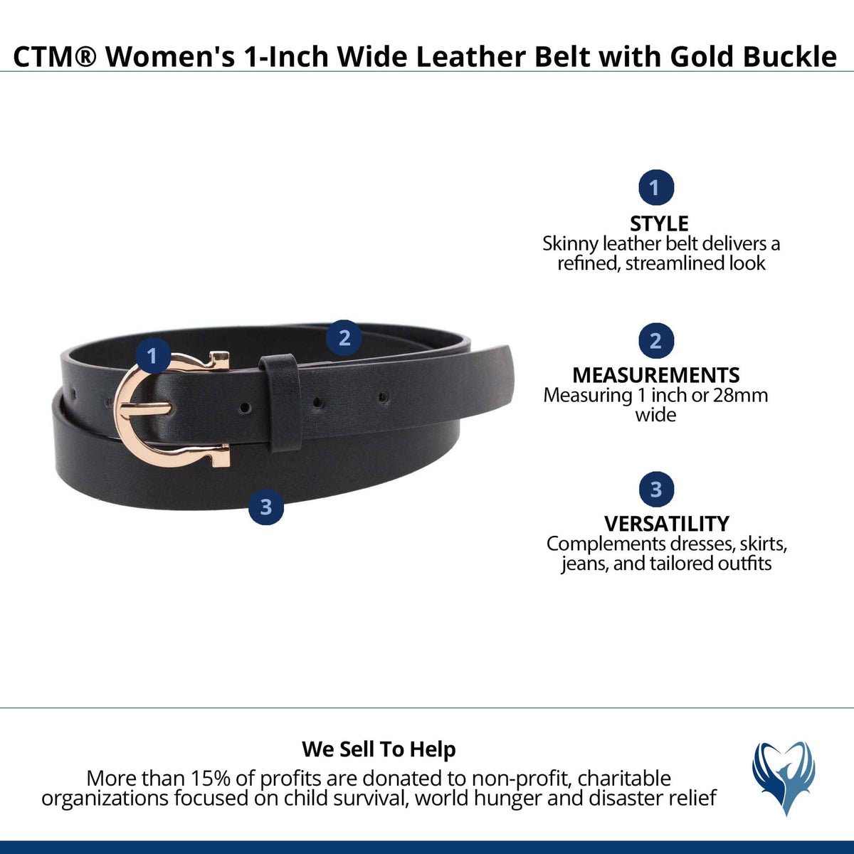 CTM® Women's 1-Inch Wide Leather Belt with Gold Buckle - Brown