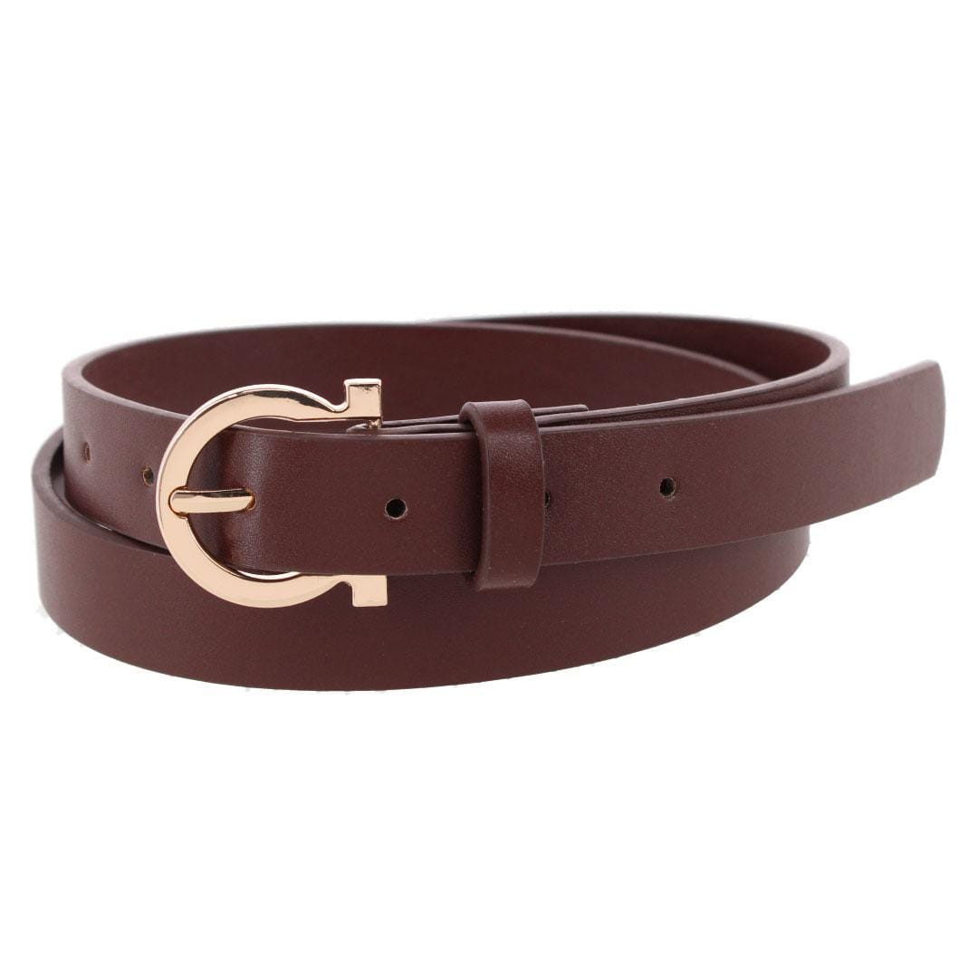 CTM® Women's 1-Inch Wide Leather Belt with Gold Buckle - Brown