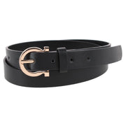 Women's 1-Inch Wide Leather Belt with Gold Buckle