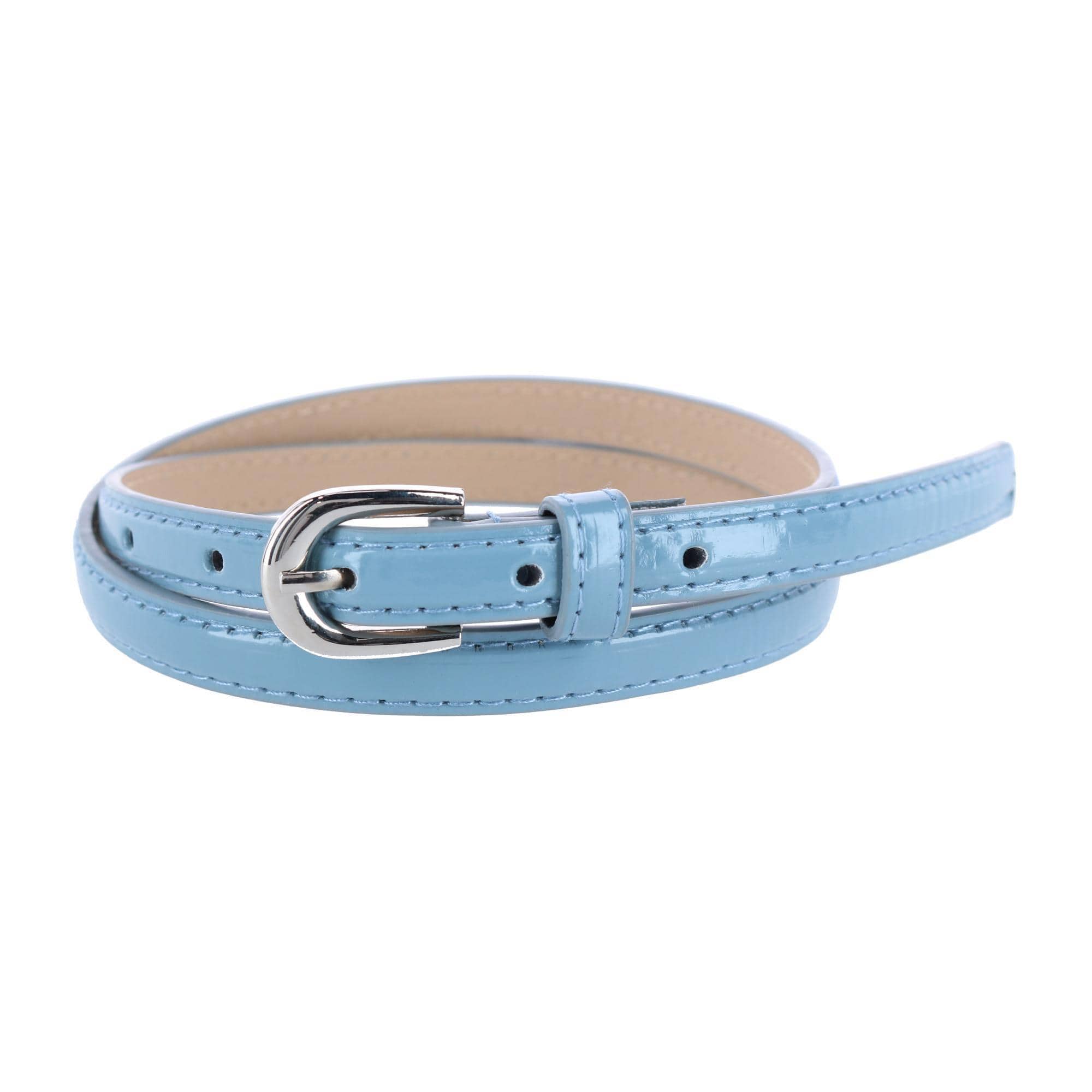 CTM® Women's 1/2 Inch Skinny Dress Belt Patent Faux Leather - Blue Grey