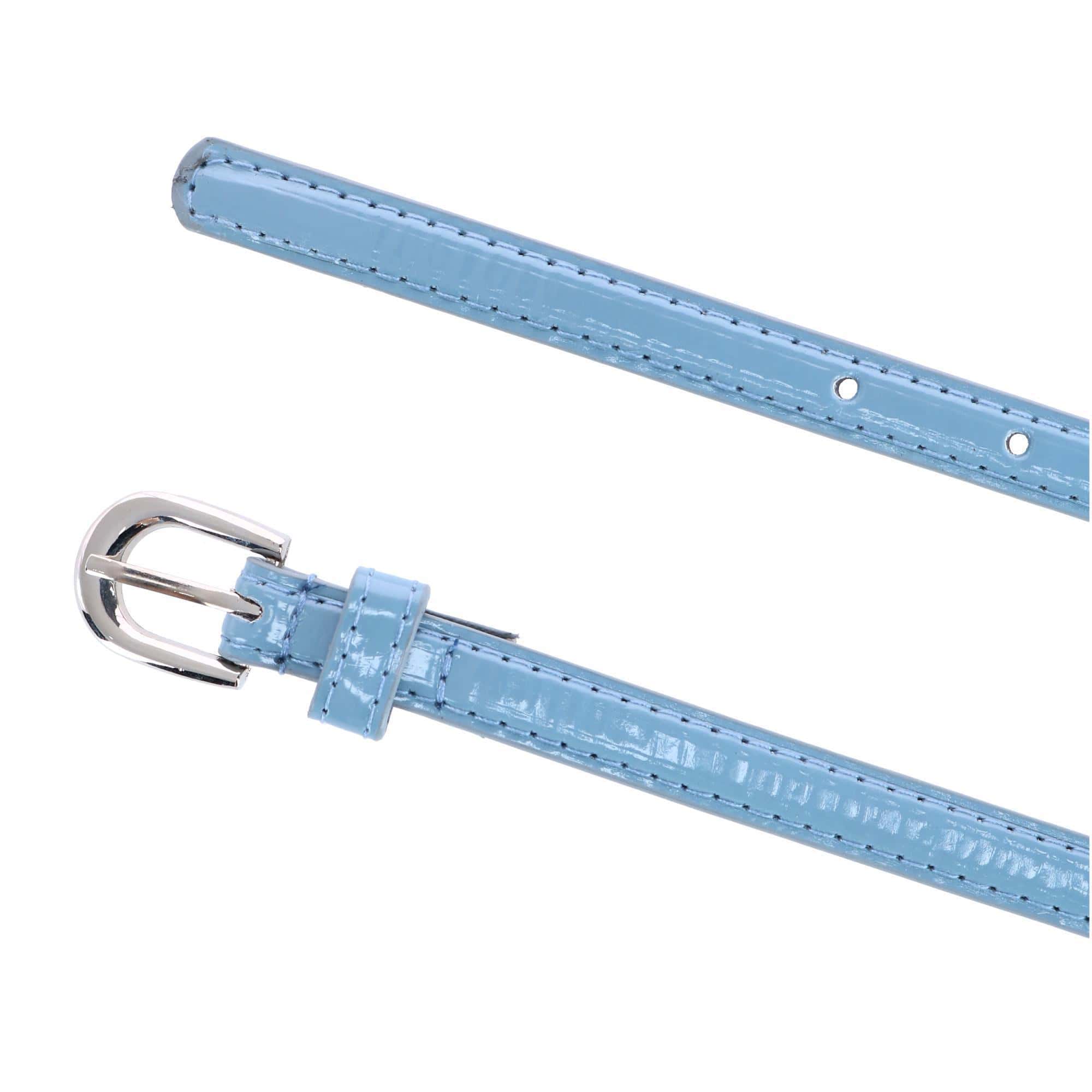 CTM® Women's 1/2 Inch Skinny Dress Belt Patent Faux Leather - Blue Grey