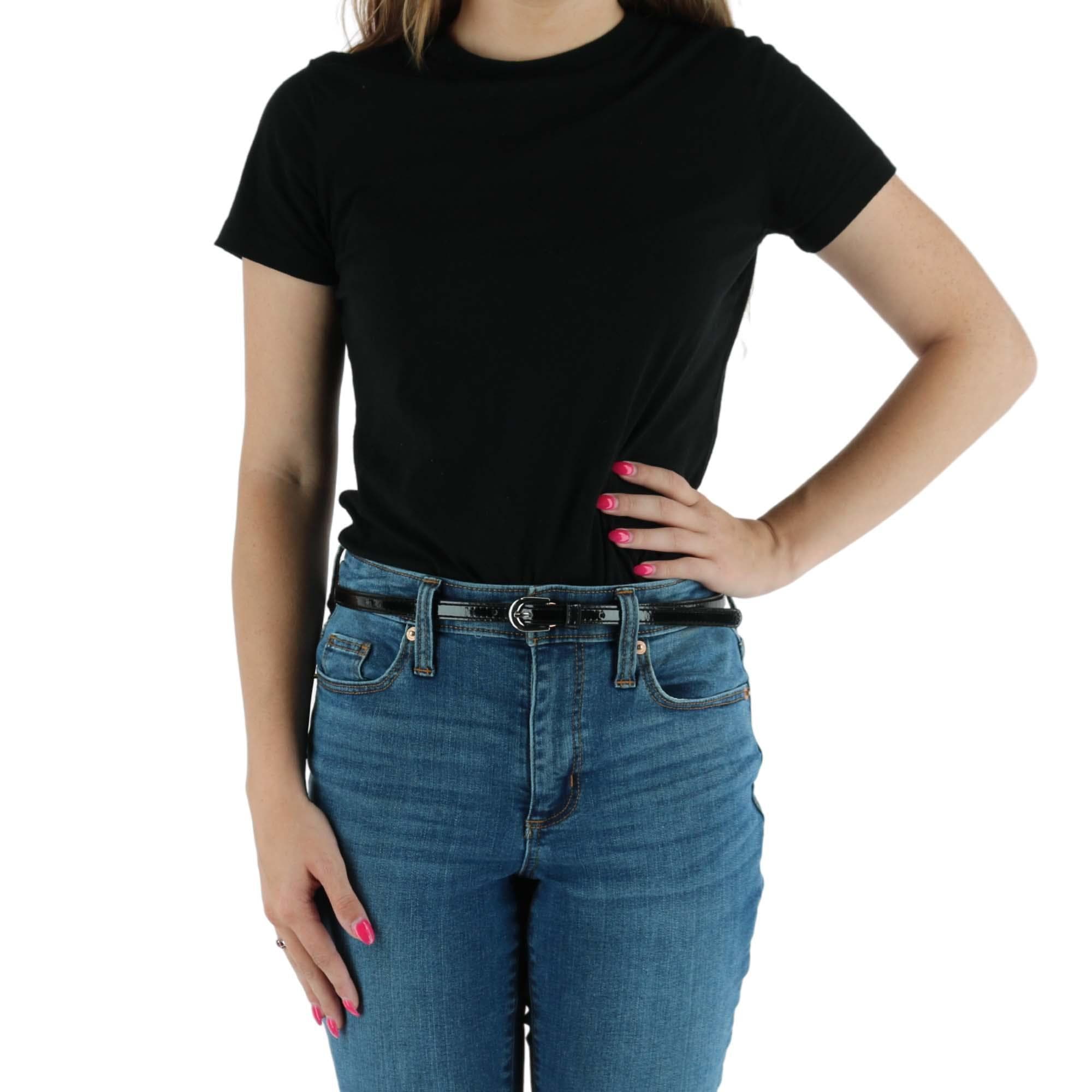 CTM® Women's 1/2 Inch Skinny Dress Belt Patent Faux Leather - Black