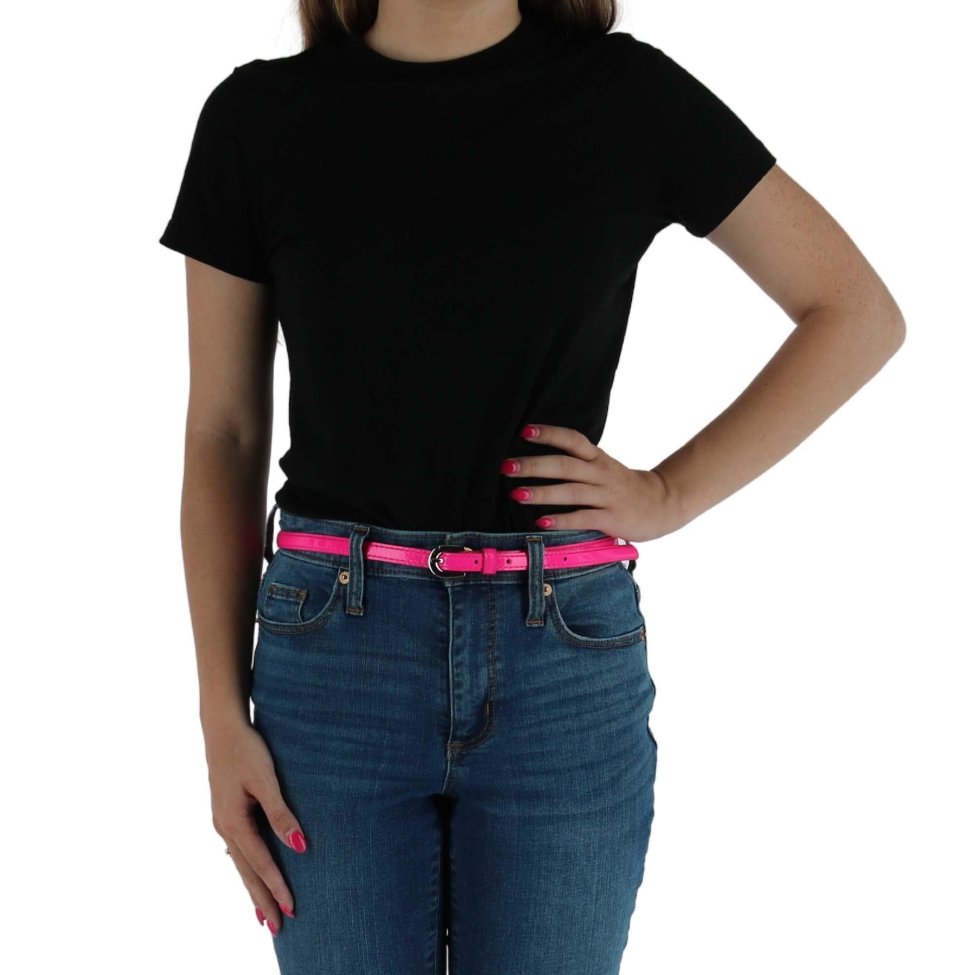 CTM® Women's 1/2 Inch Skinny Dress Belt Patent Faux Leather - Dark Pink