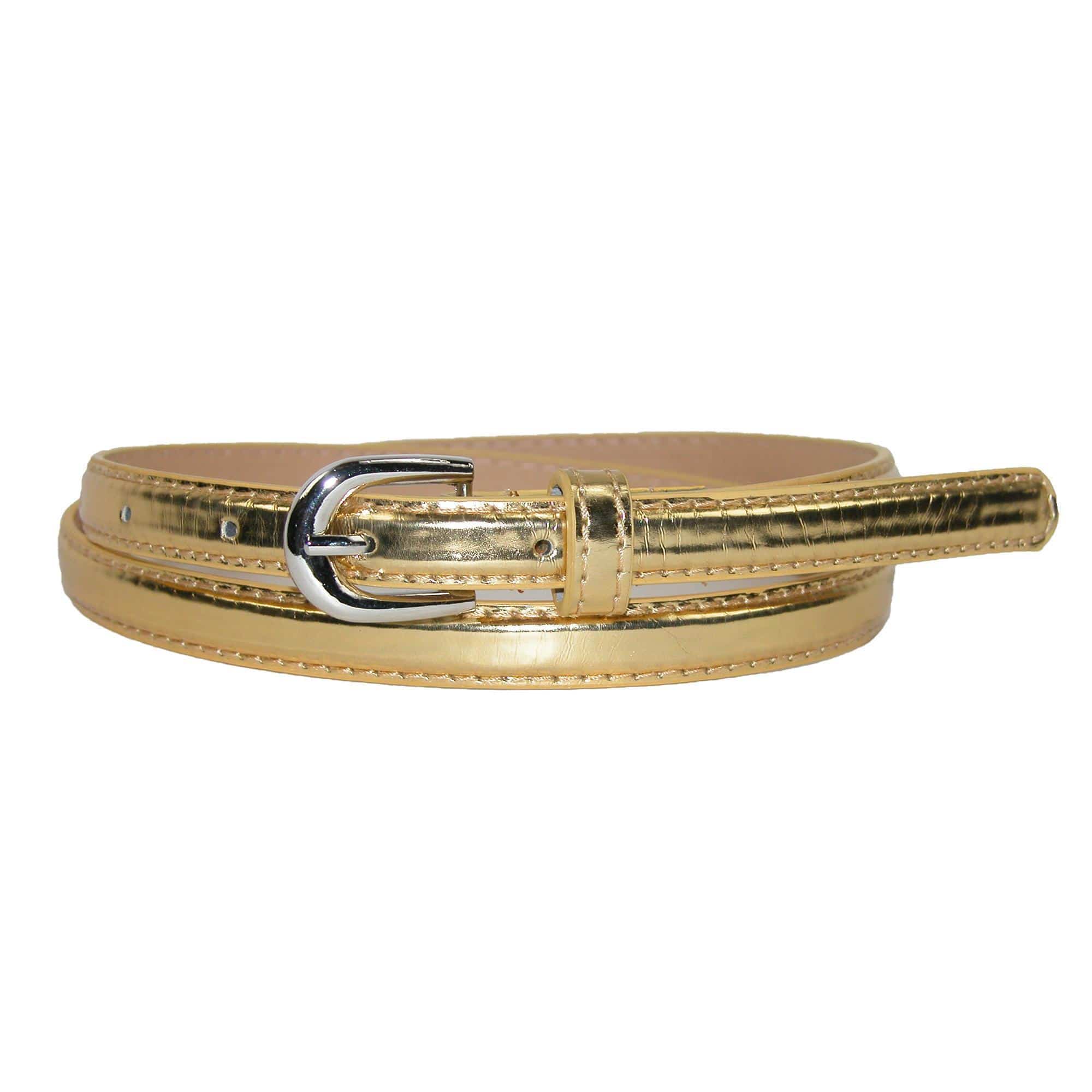 CTM® Women's 1/2 Inch Skinny Dress Belt Patent Faux Leather - Gold