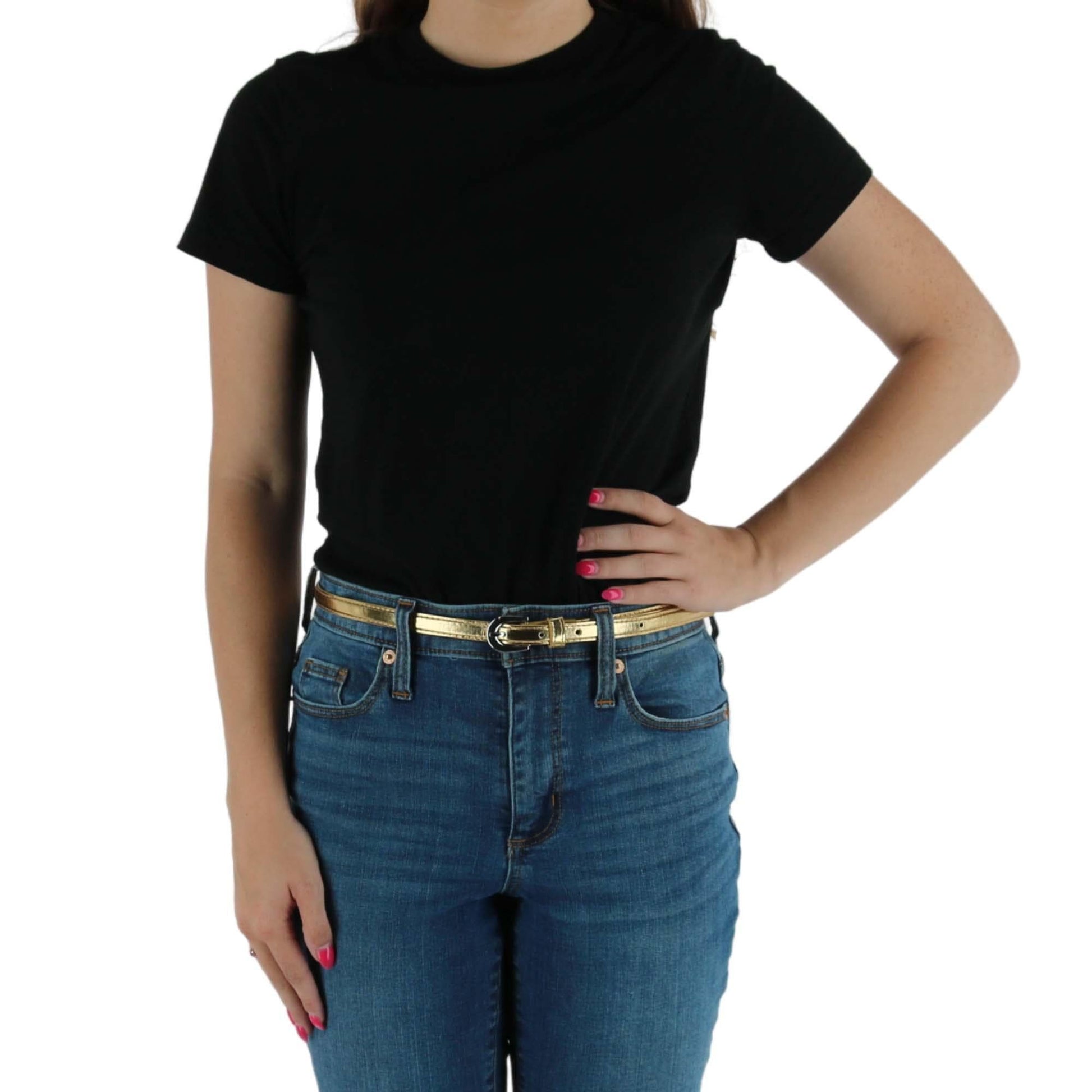 CTM® Women's 1/2 Inch Skinny Dress Belt Patent Faux Leather - Gold